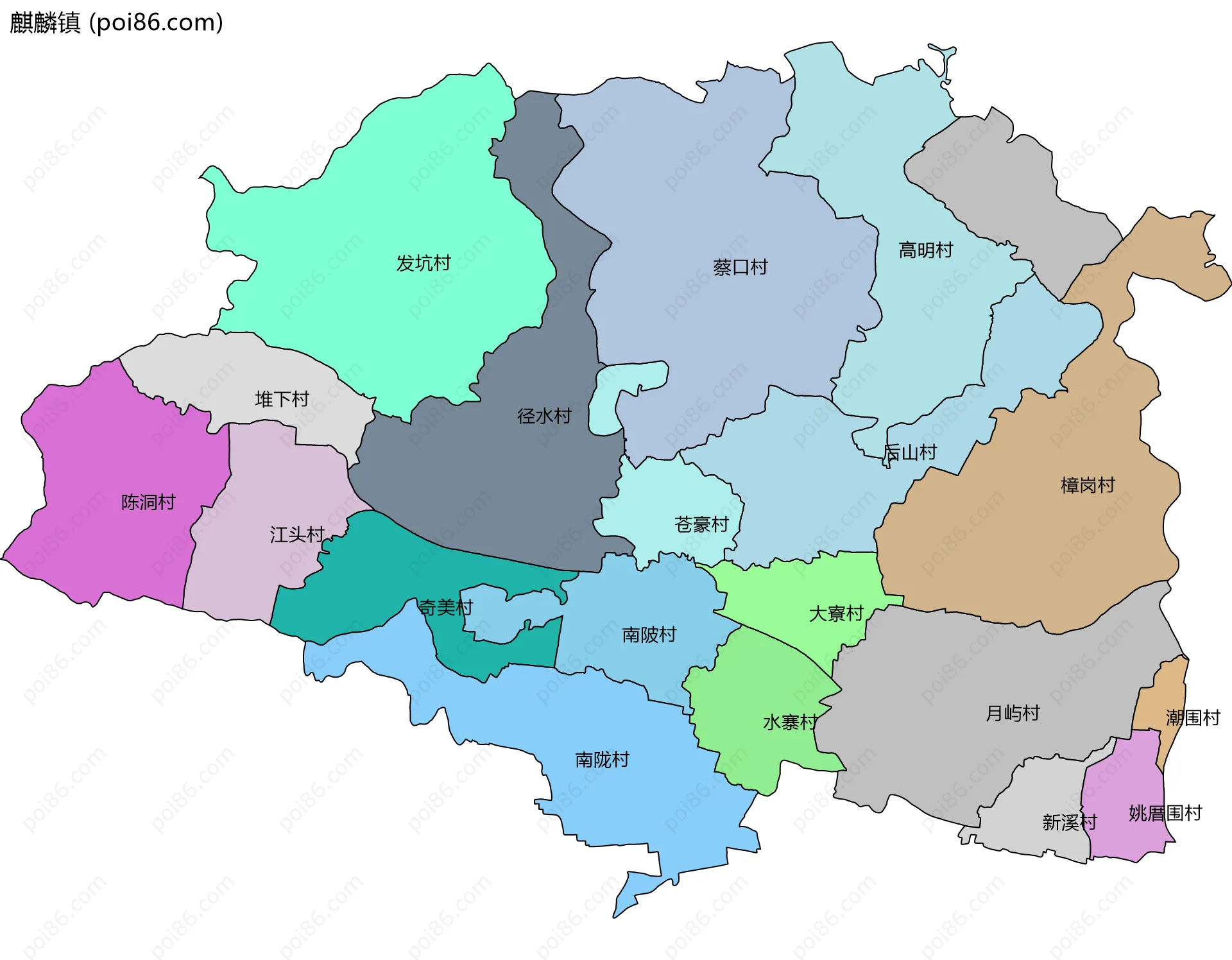 麒麟镇边界地图(五级行政区划)