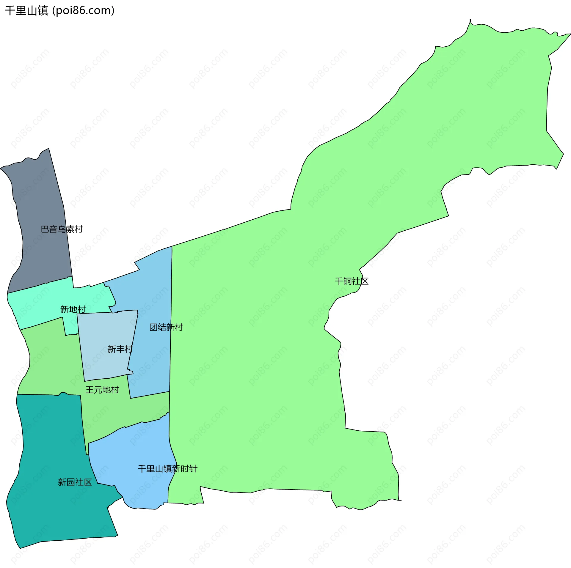 千里山镇边界地图(五级行政区划)