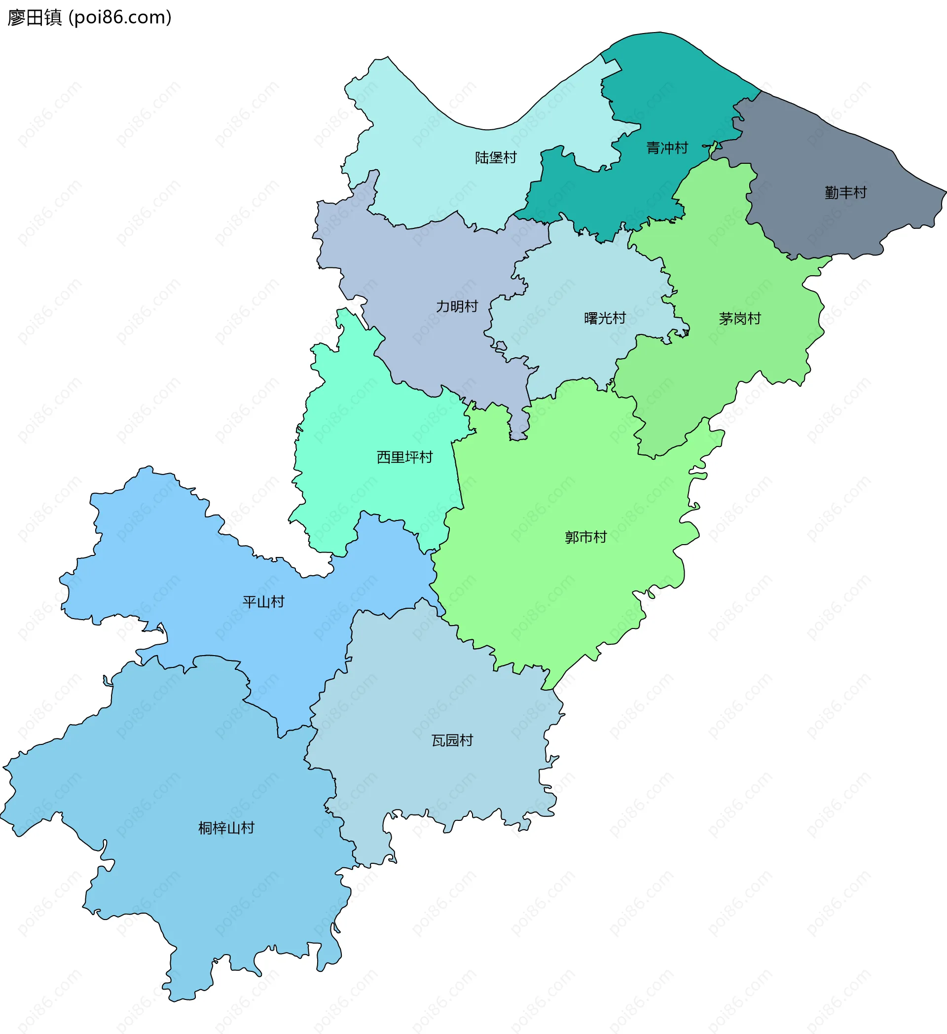 廖田镇边界地图(五级行政区划)