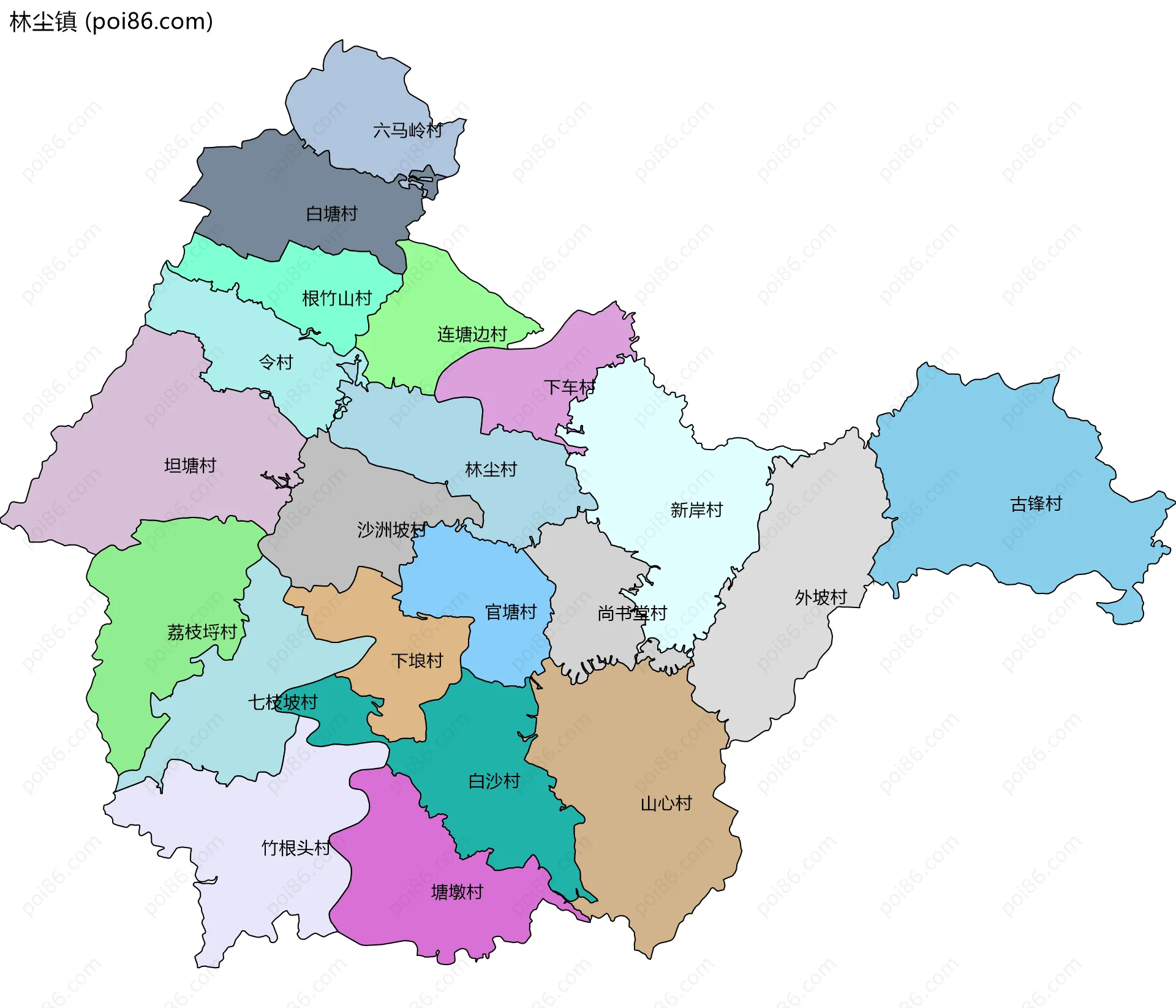 林尘镇边界地图(五级行政区划)