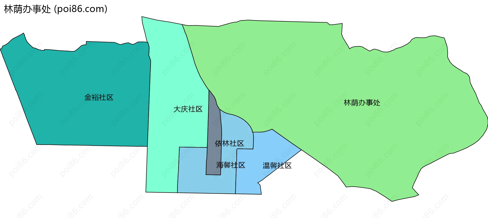 林荫办事处边界地图(五级行政区划)