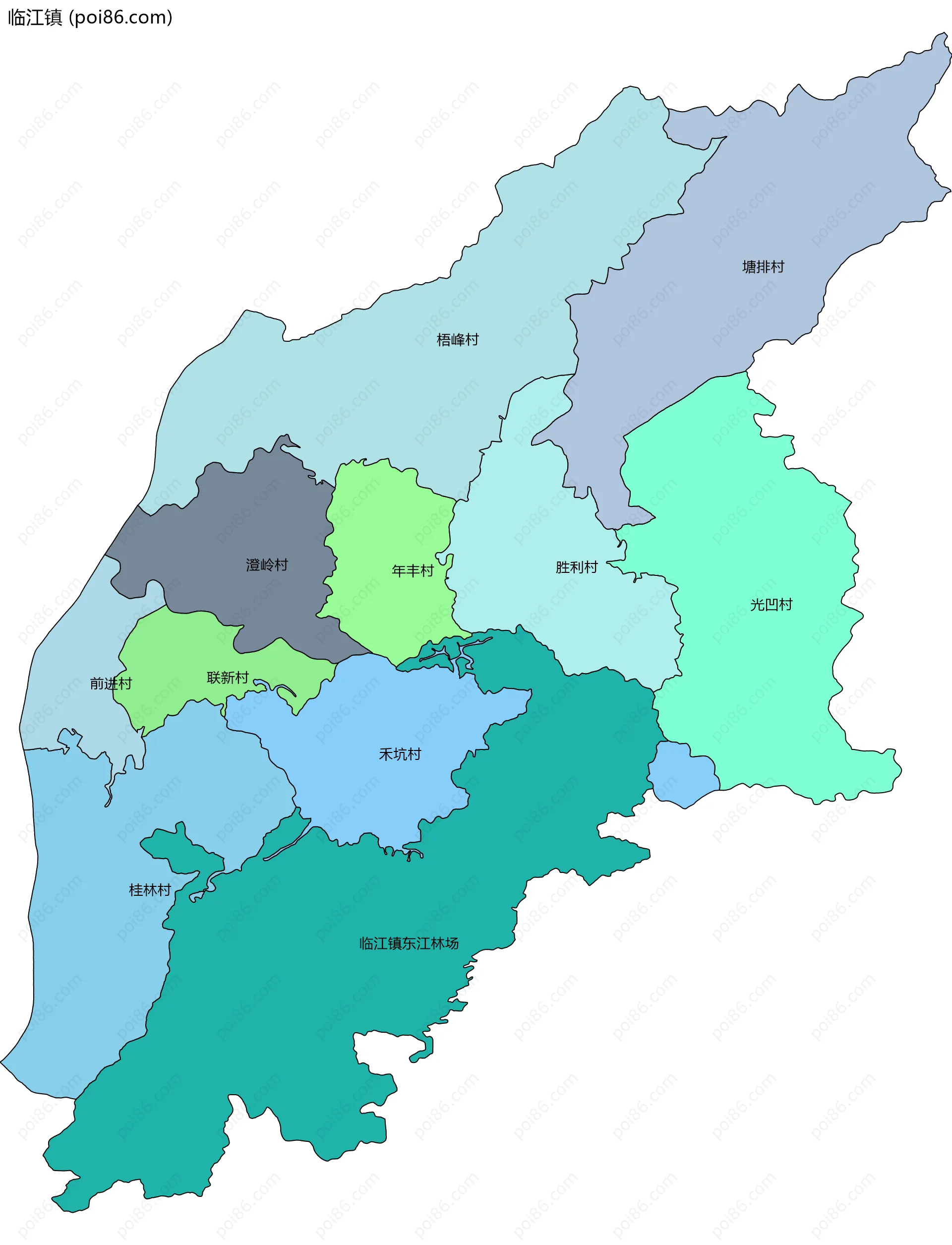 临江镇边界地图(五级行政区划)