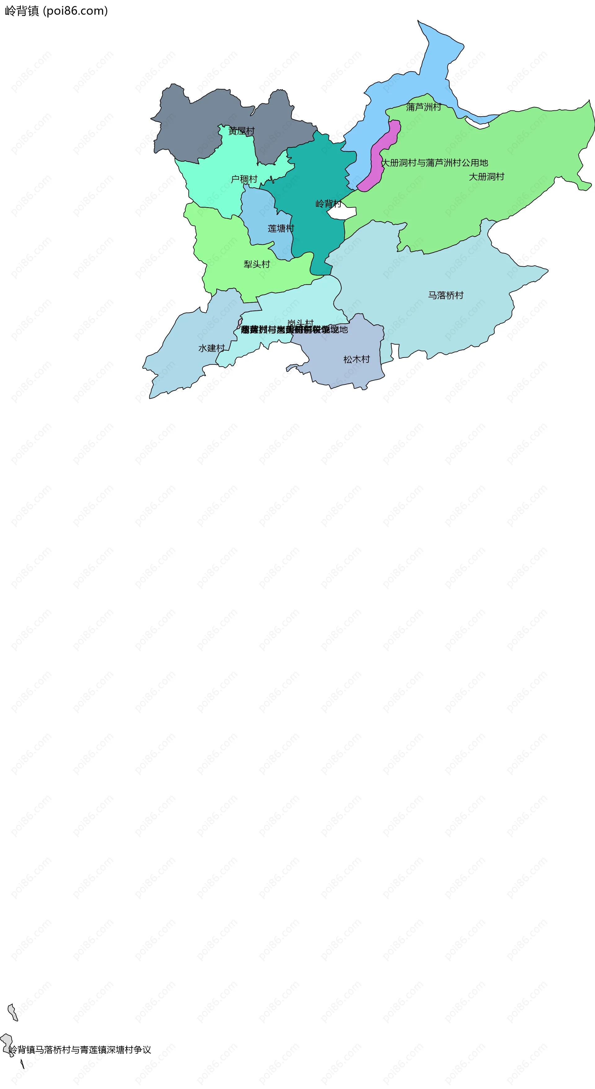 岭背镇边界地图(五级行政区划)