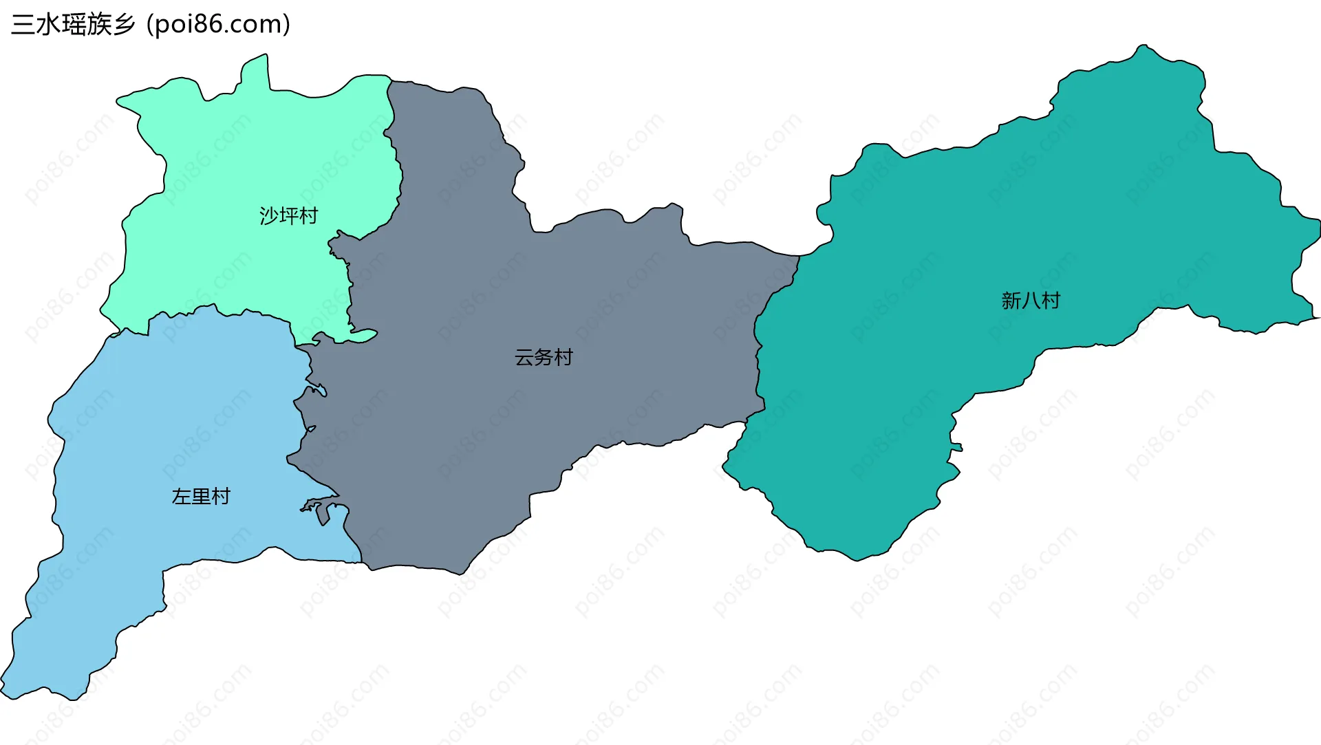 三水瑶族乡边界地图(五级行政区划)