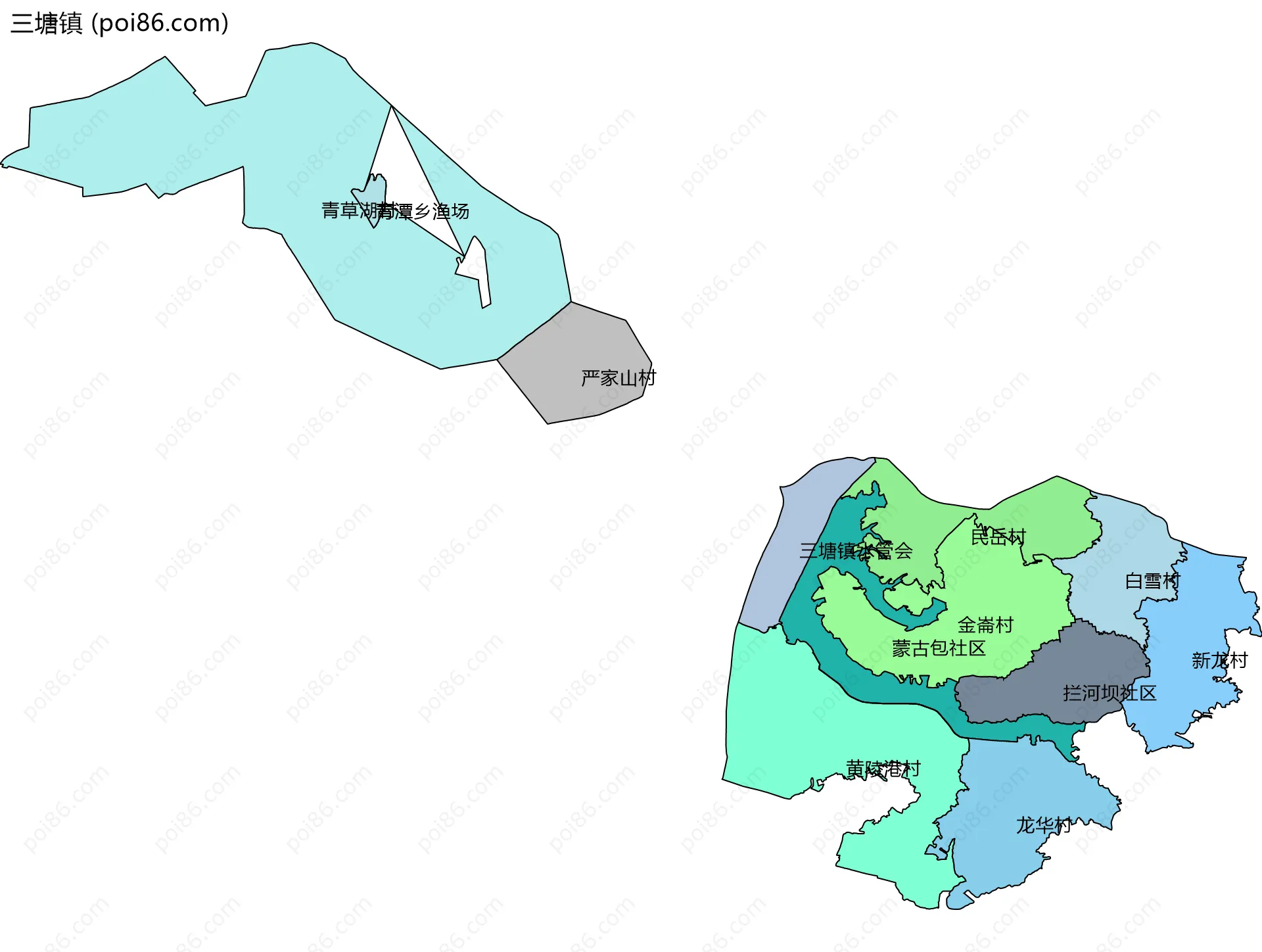 三塘镇边界地图(五级行政区划)