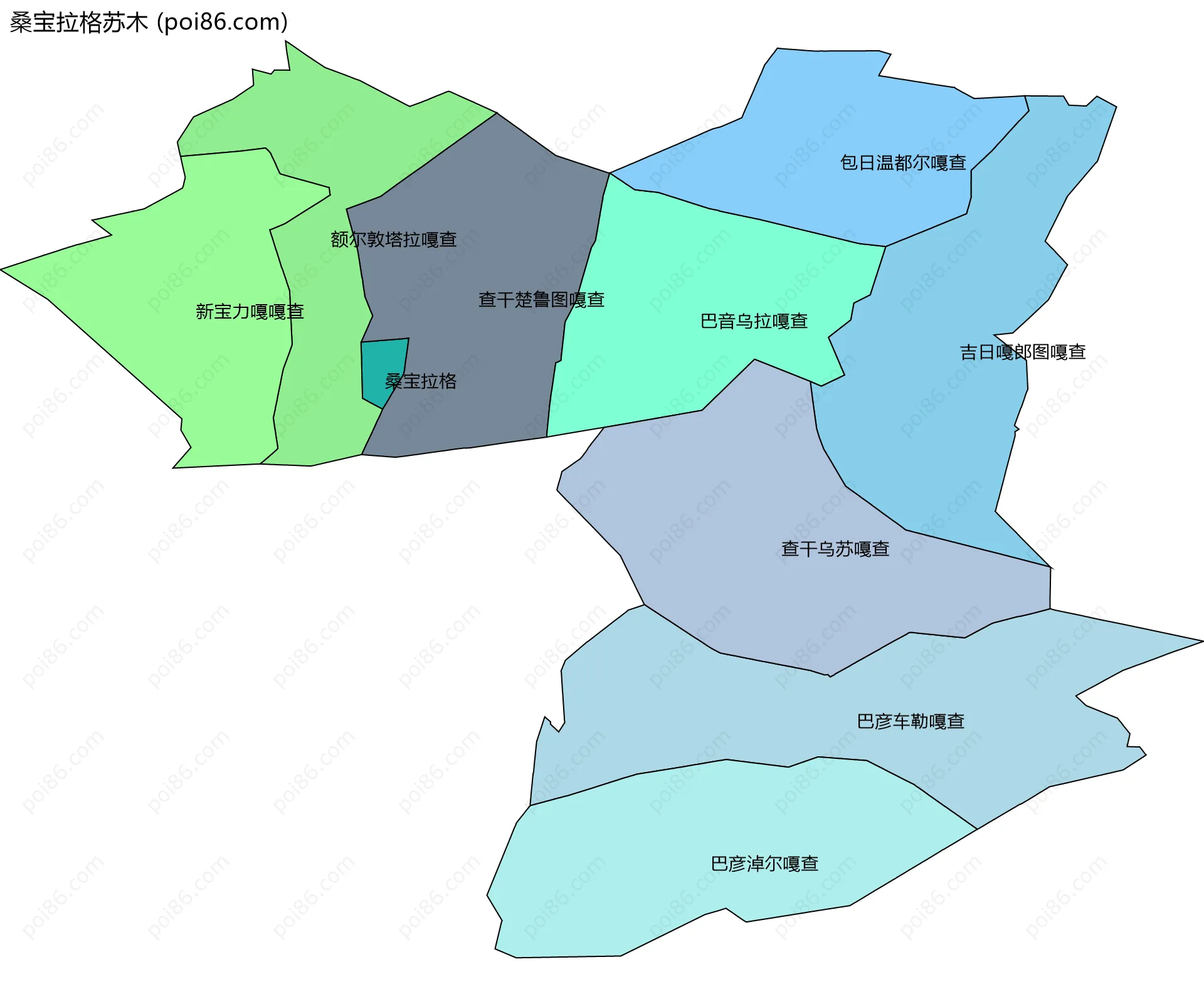 桑宝拉格苏木边界地图(五级行政区划)