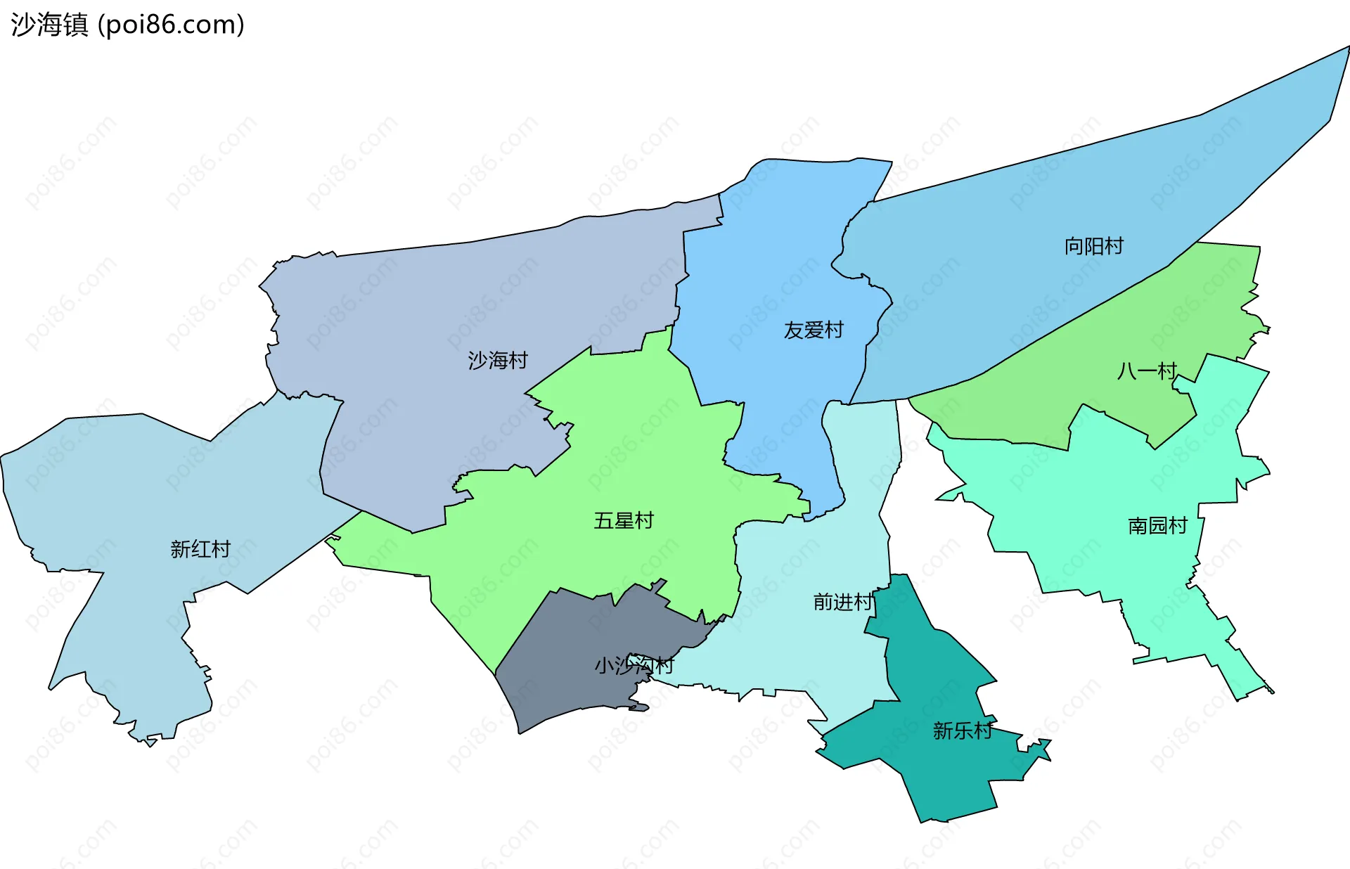 沙海镇边界地图(五级行政区划)