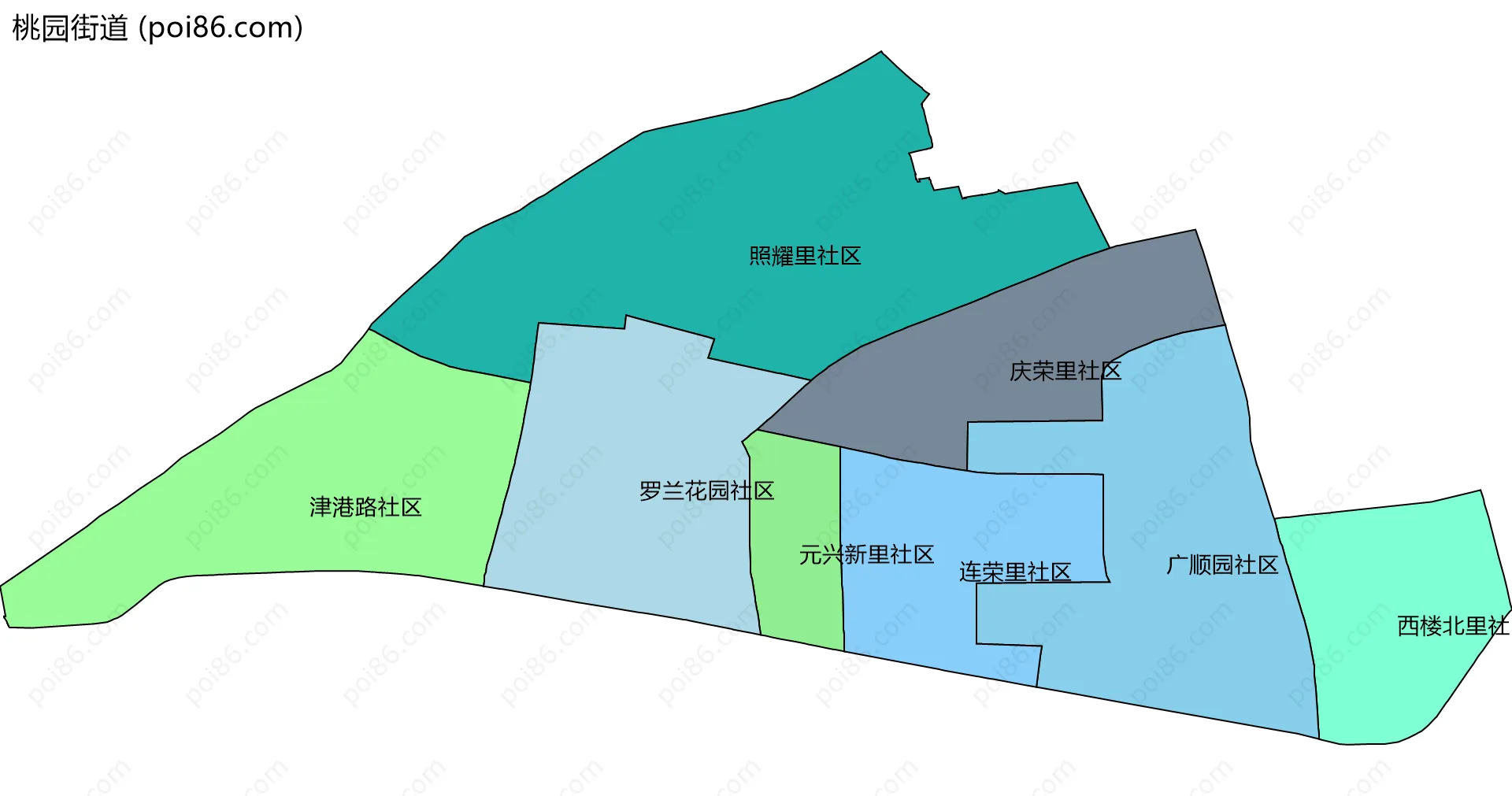桃园街道边界地图(五级行政区划)