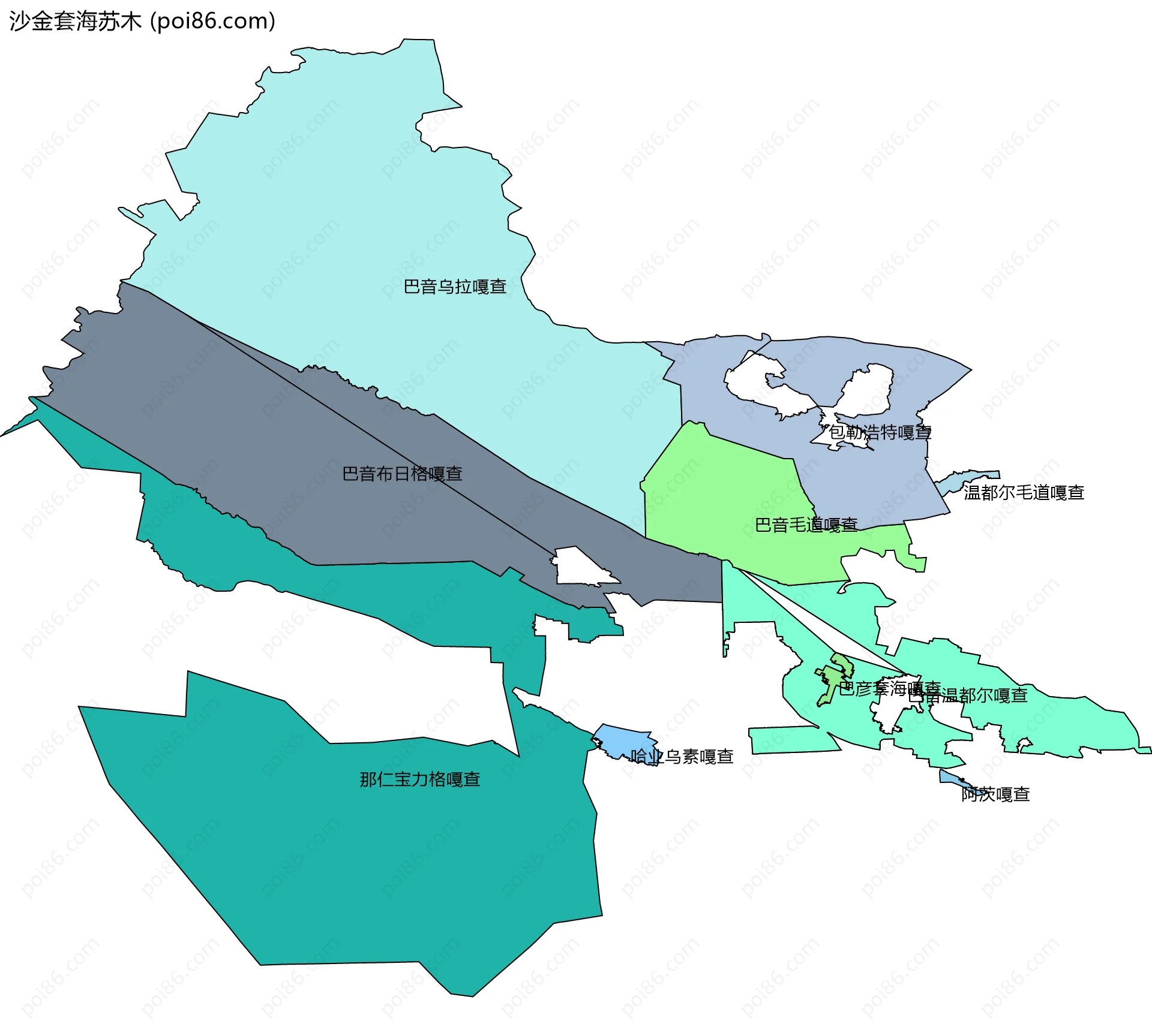 沙金套海苏木边界地图(五级行政区划)