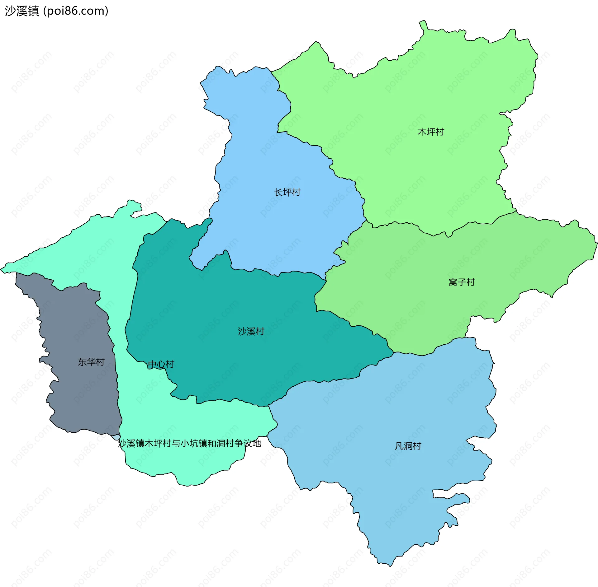 沙溪镇边界地图(五级行政区划)