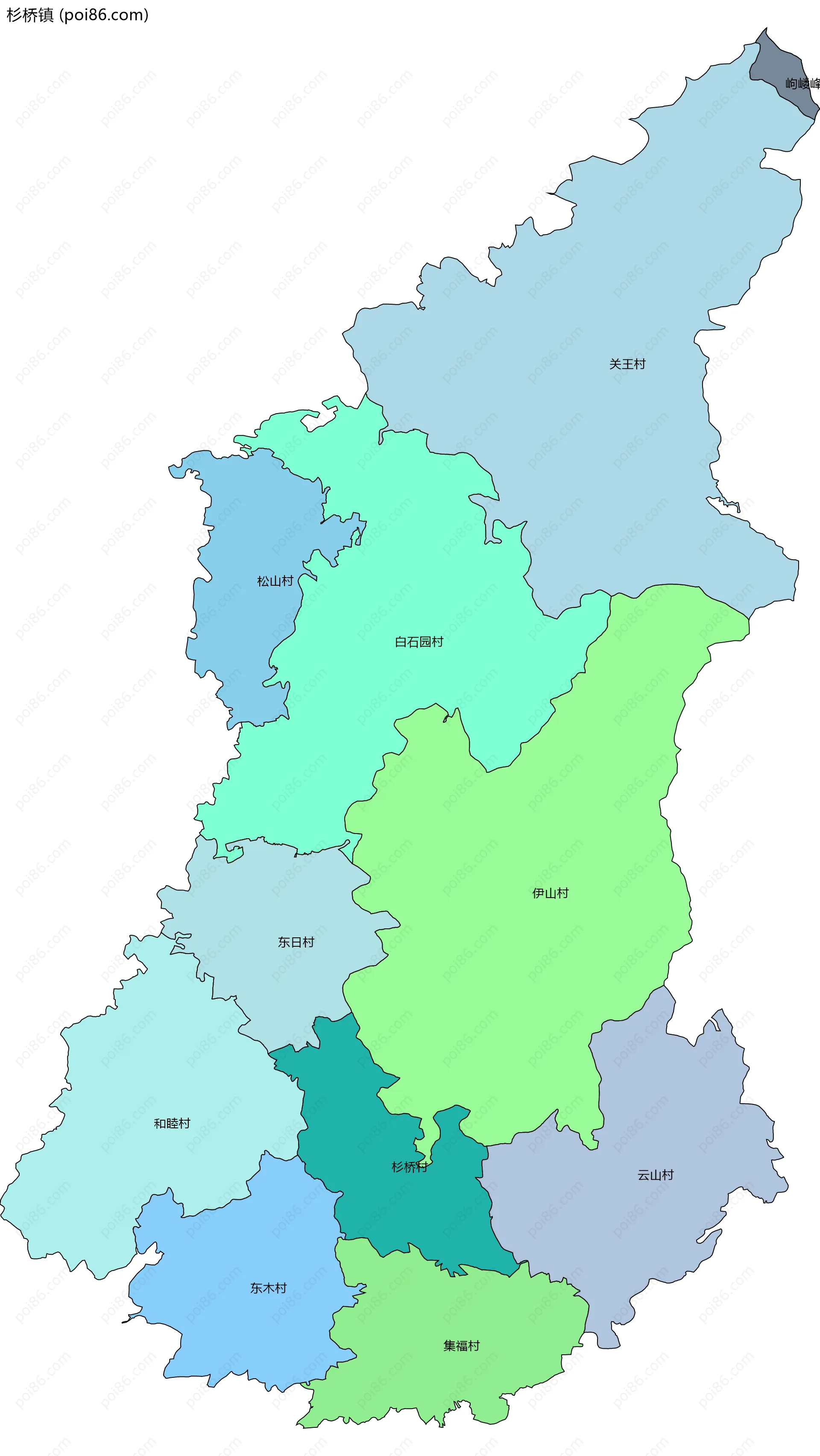 杉桥镇边界地图(五级行政区划)