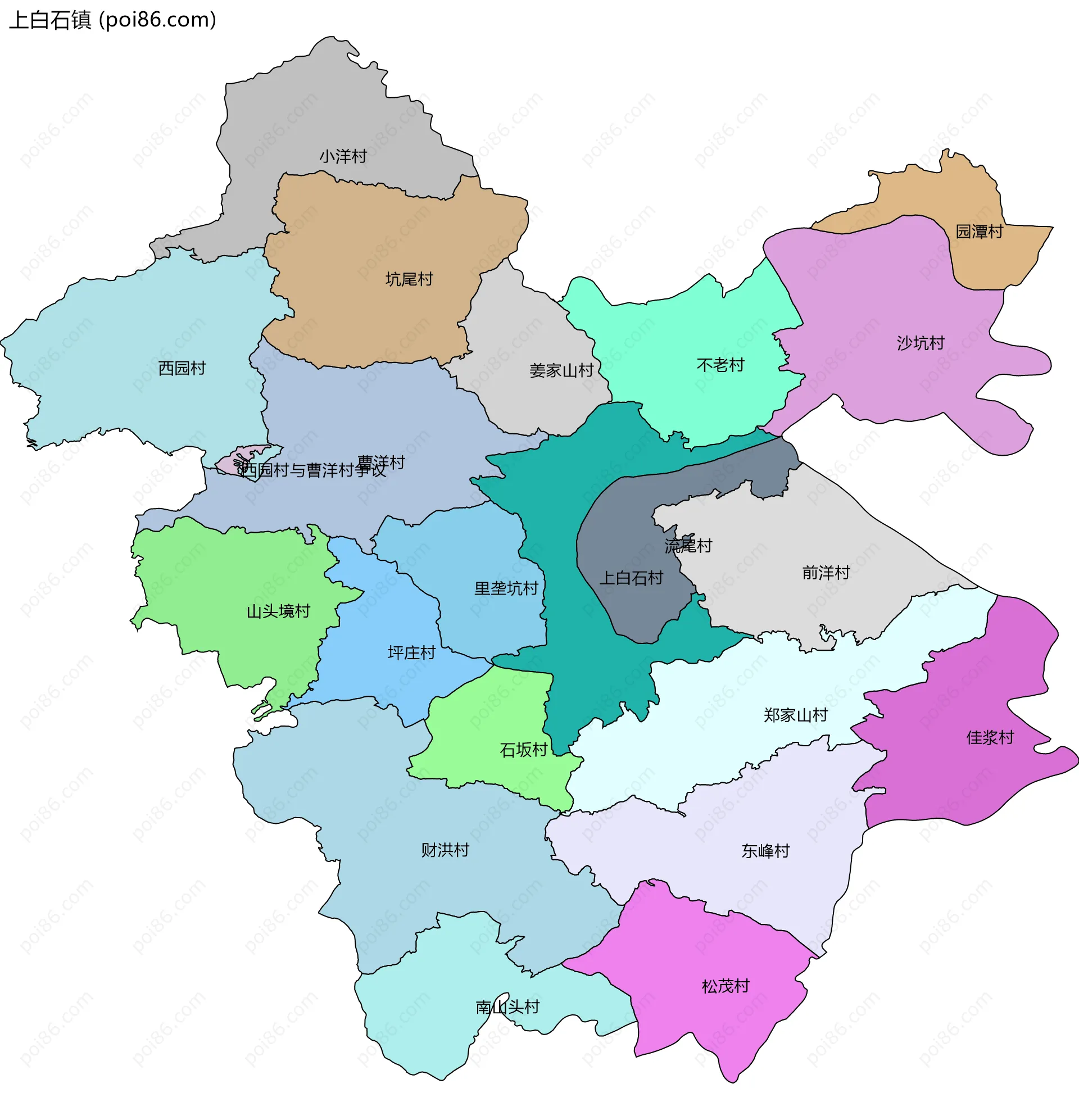 上白石镇边界地图(五级行政区划)