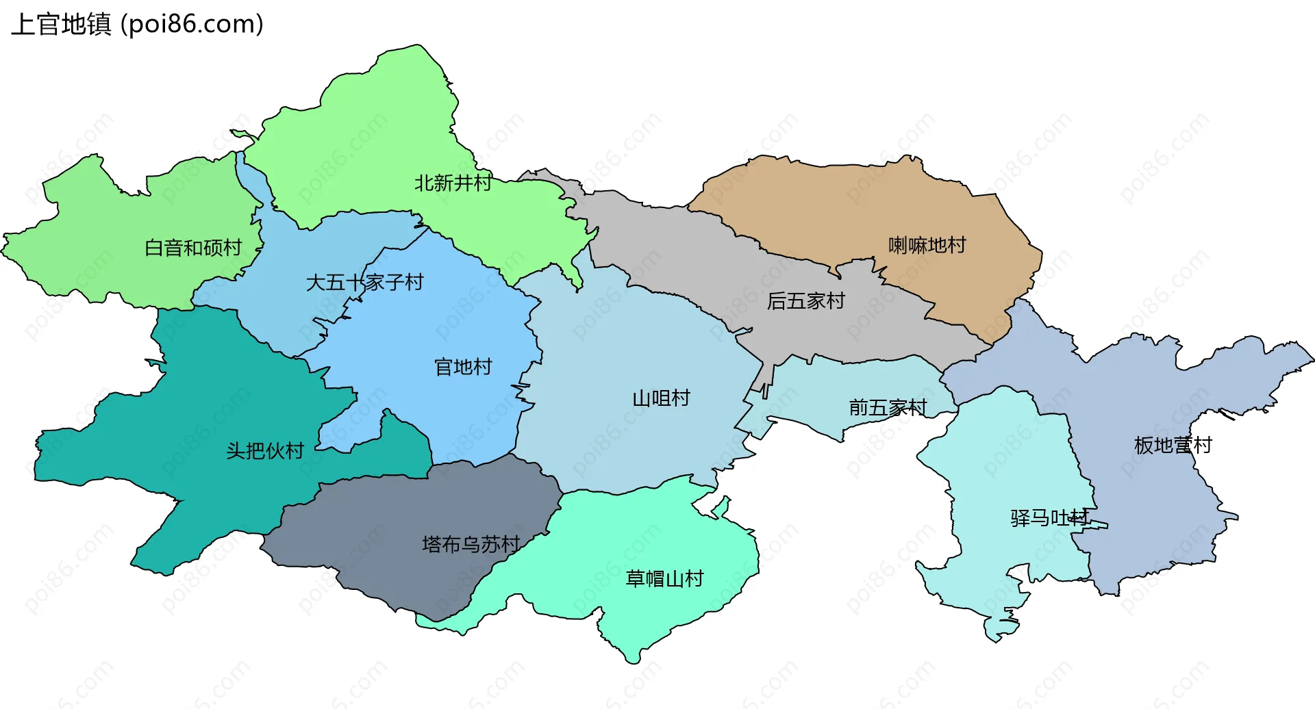 上官地镇边界地图(五级行政区划)