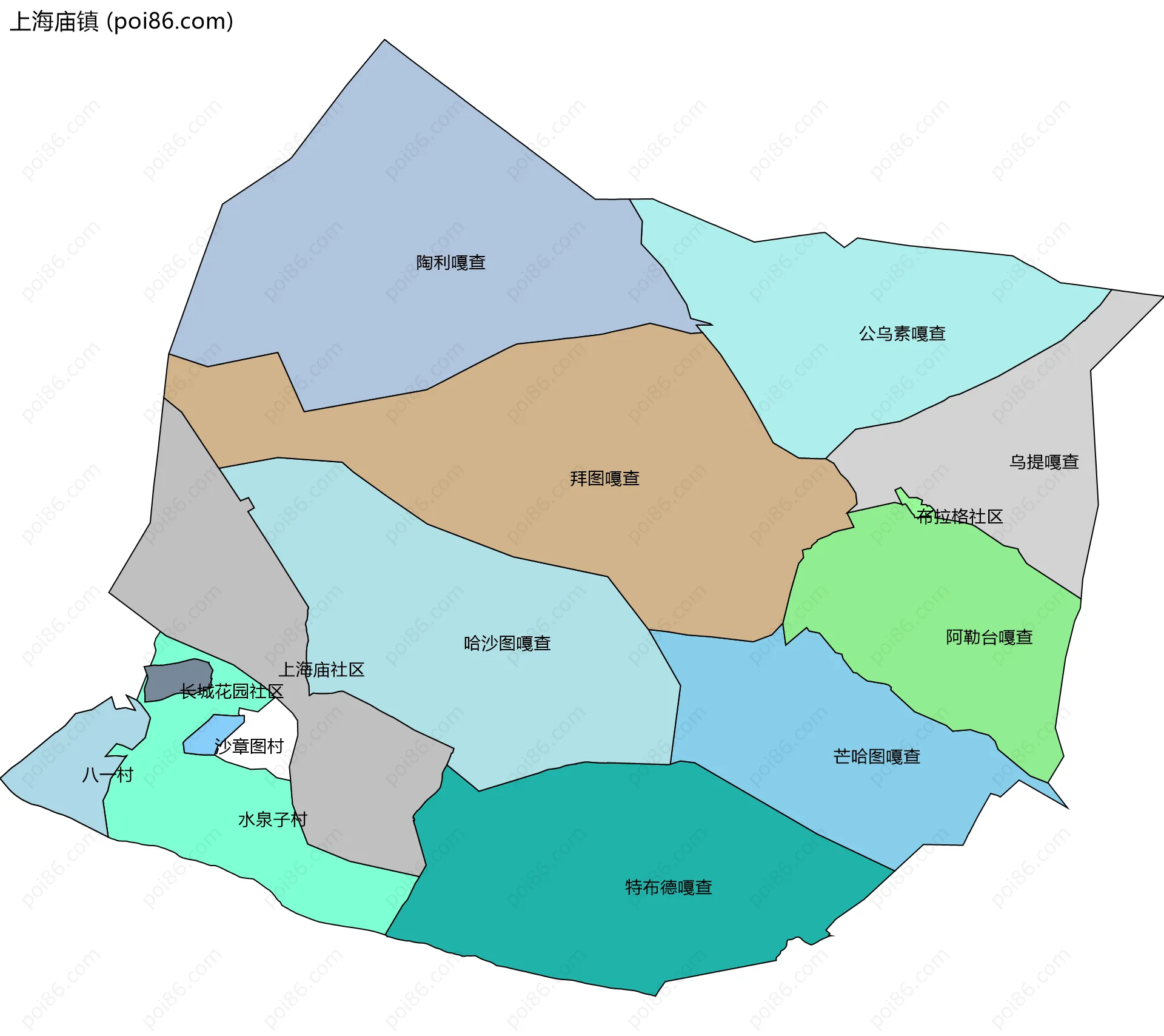 上海庙镇边界地图(五级行政区划)