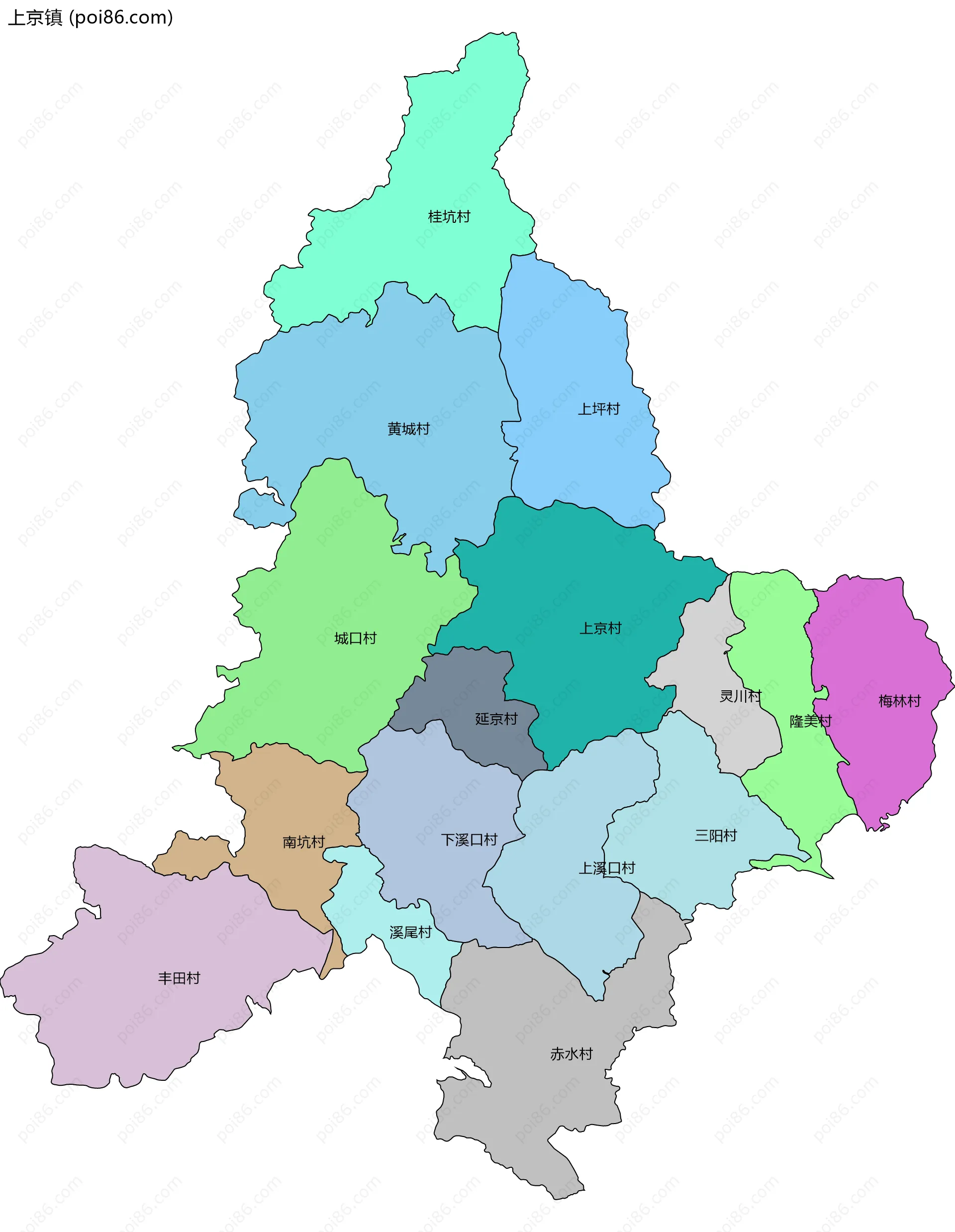 上京镇边界地图(五级行政区划)