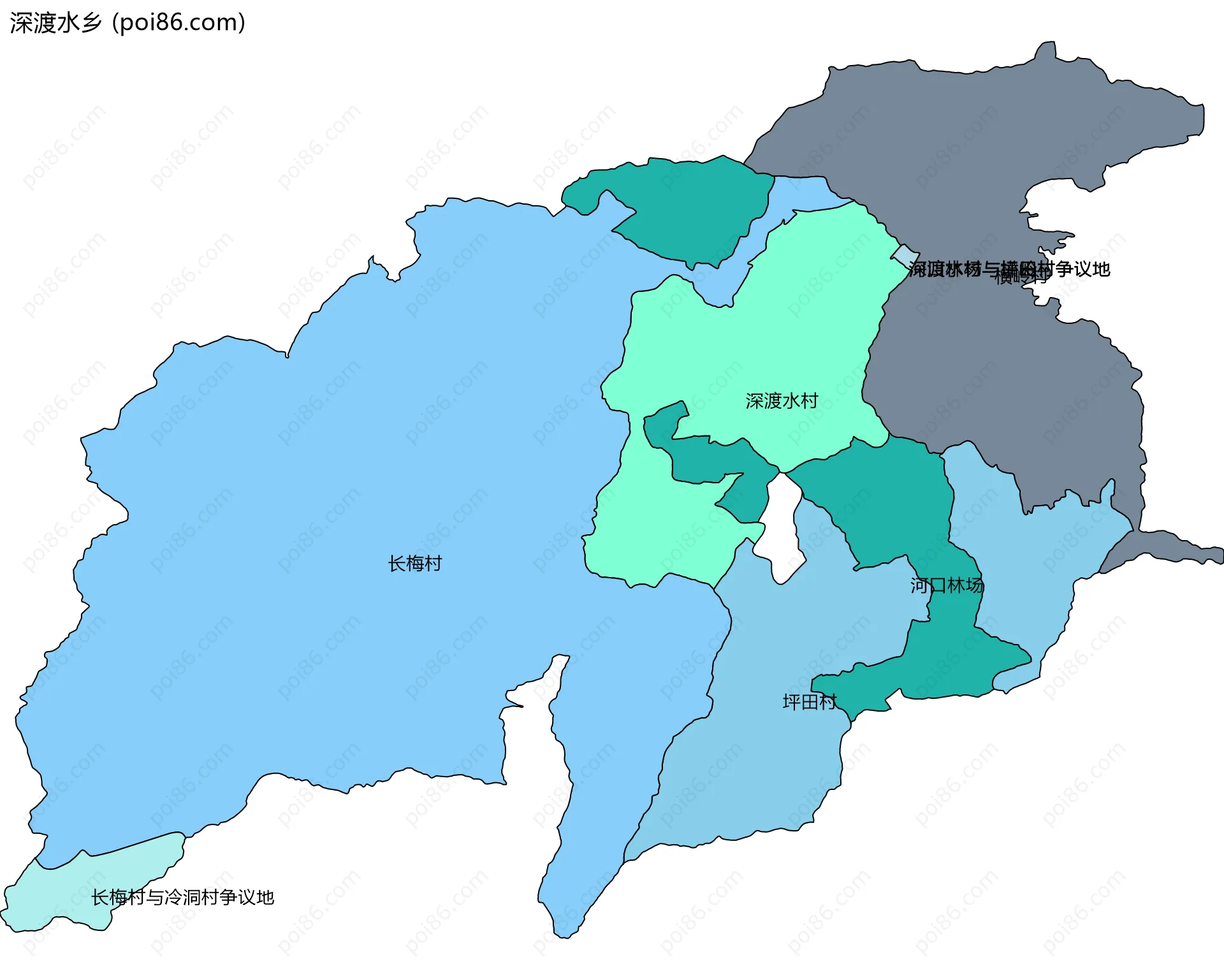 深渡水乡边界地图(五级行政区划)