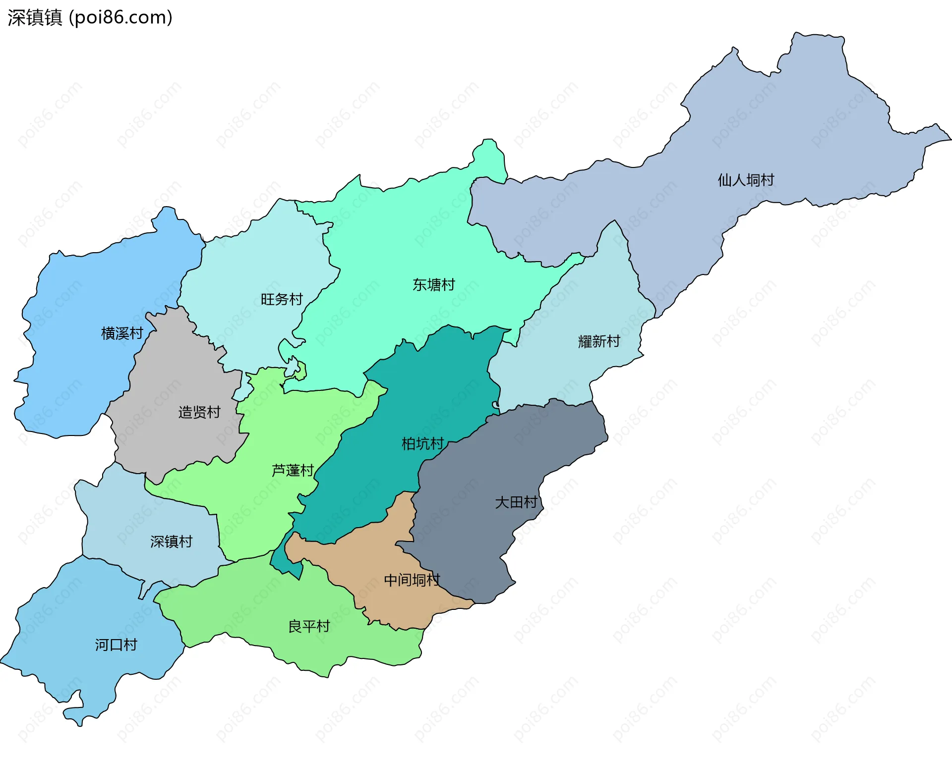深镇镇边界地图(五级行政区划)