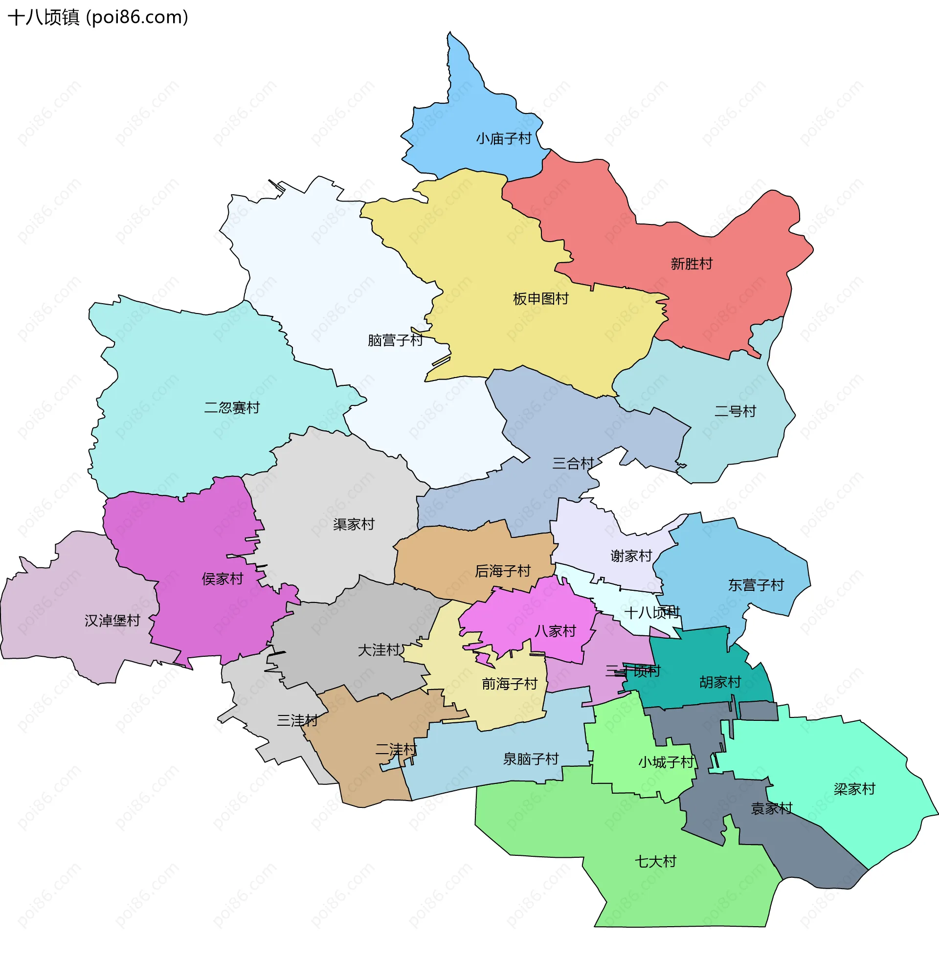 十八顷镇边界地图(五级行政区划)