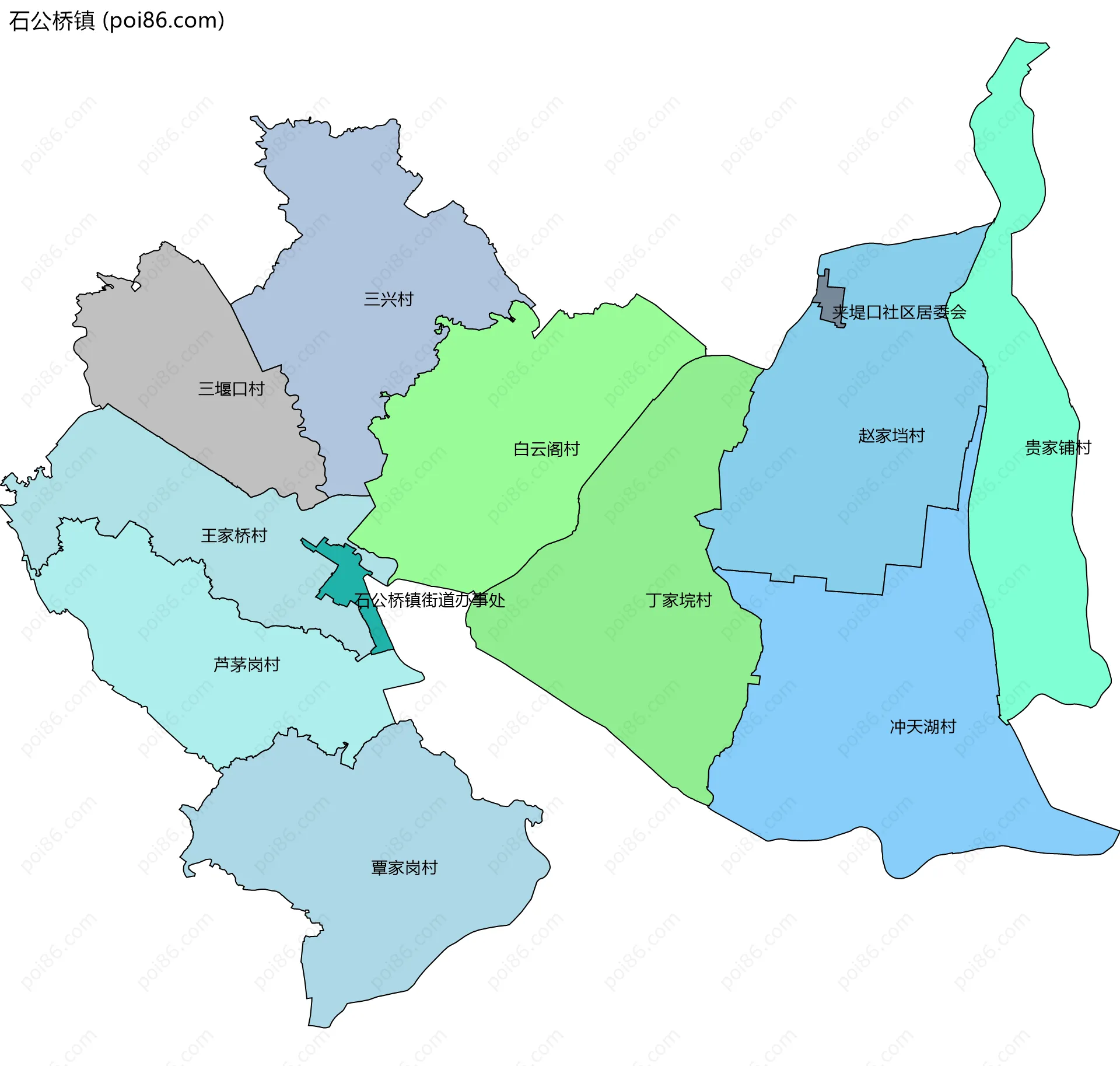 石公桥镇边界地图(五级行政区划)