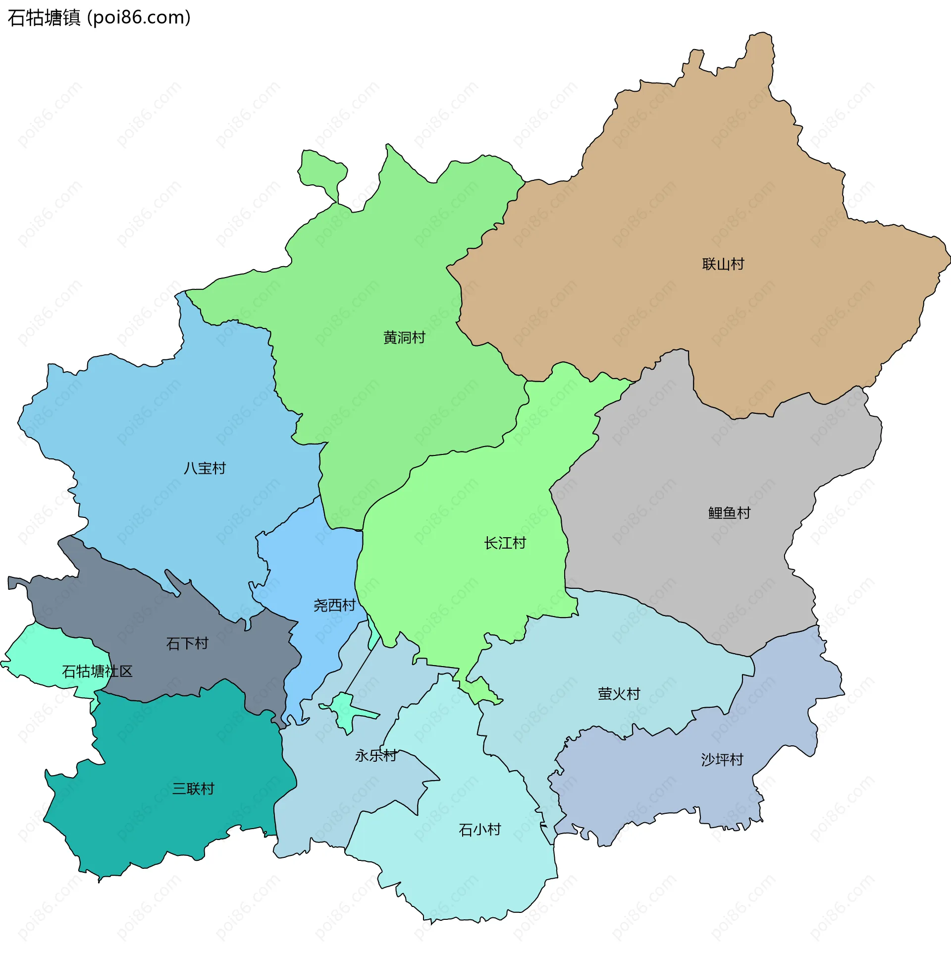 石牯塘镇边界地图(五级行政区划)