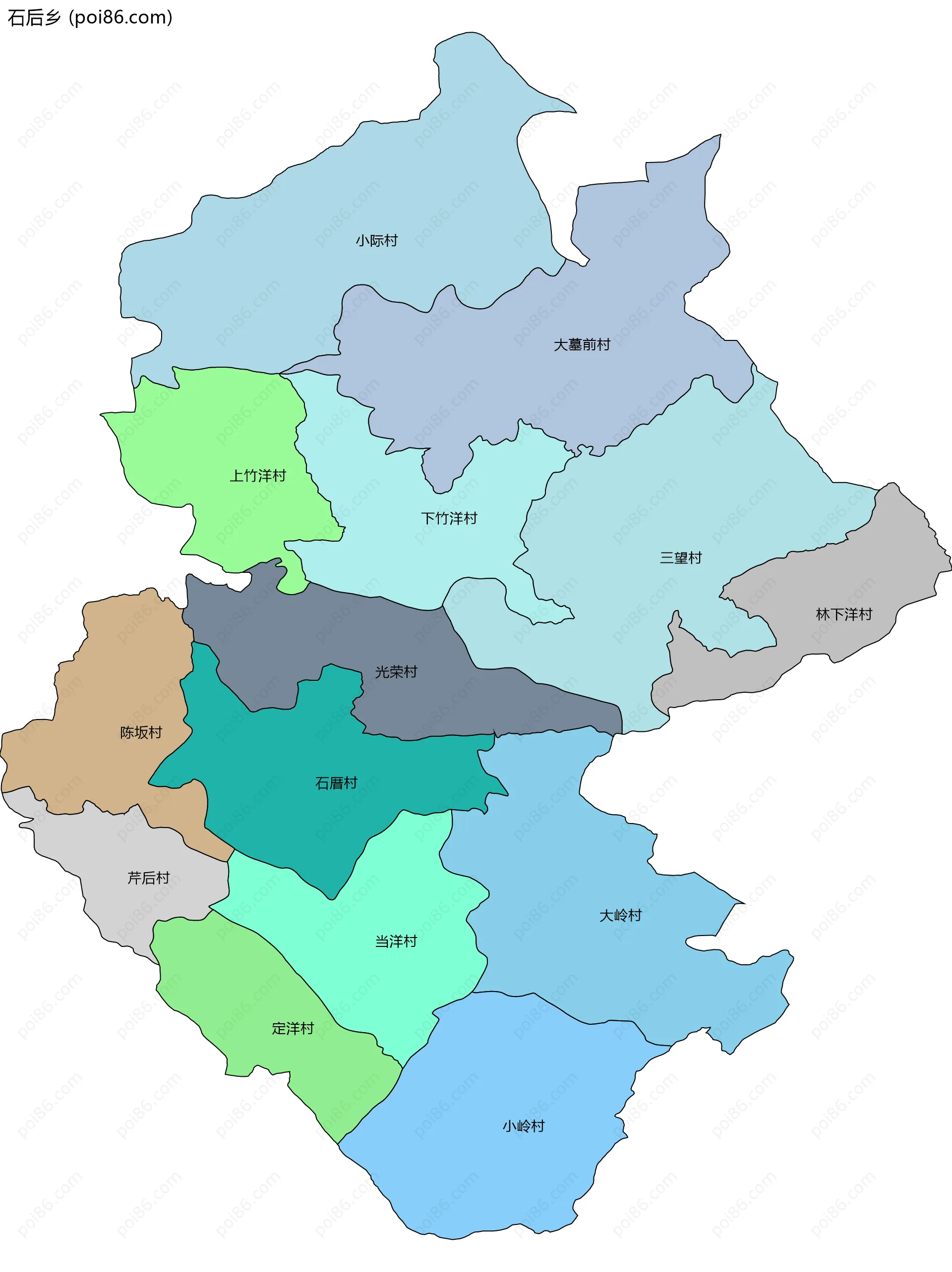 石后乡边界地图(五级行政区划)