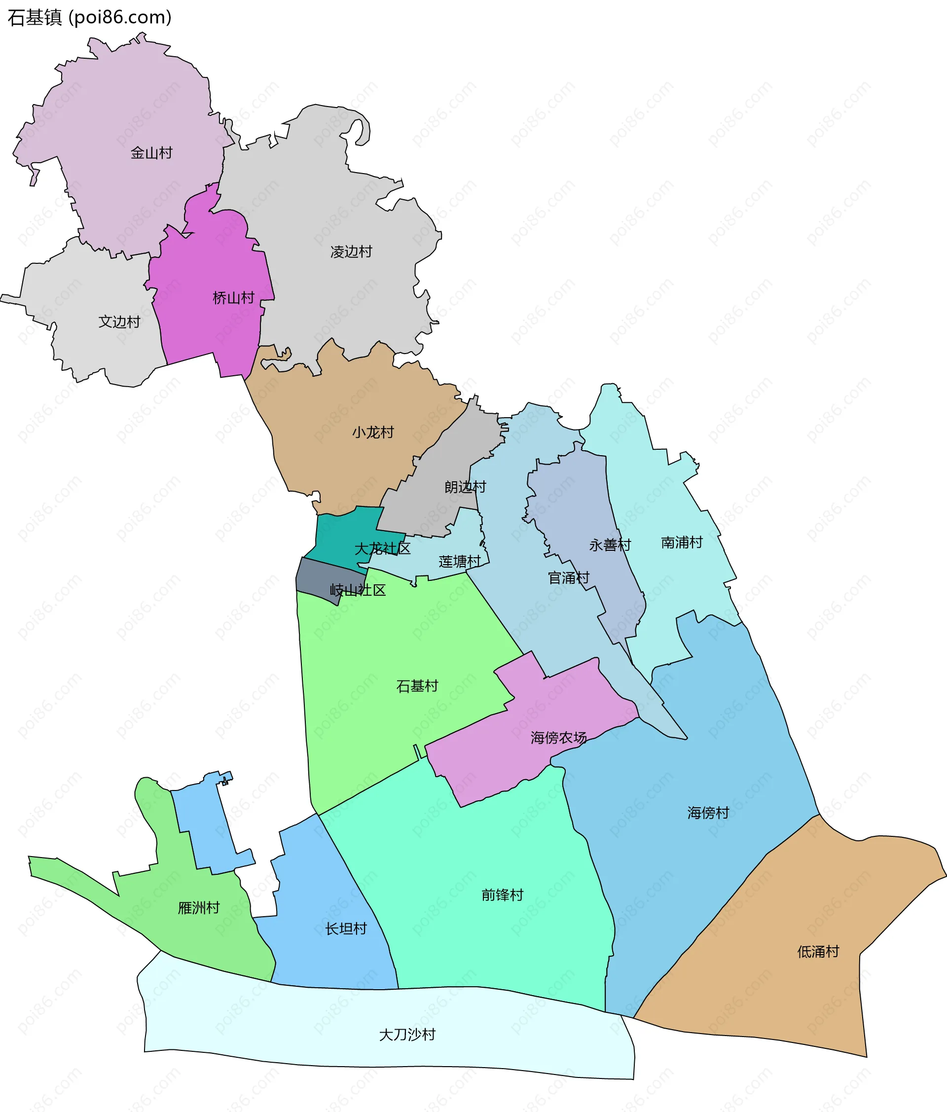 石基镇边界地图(五级行政区划)