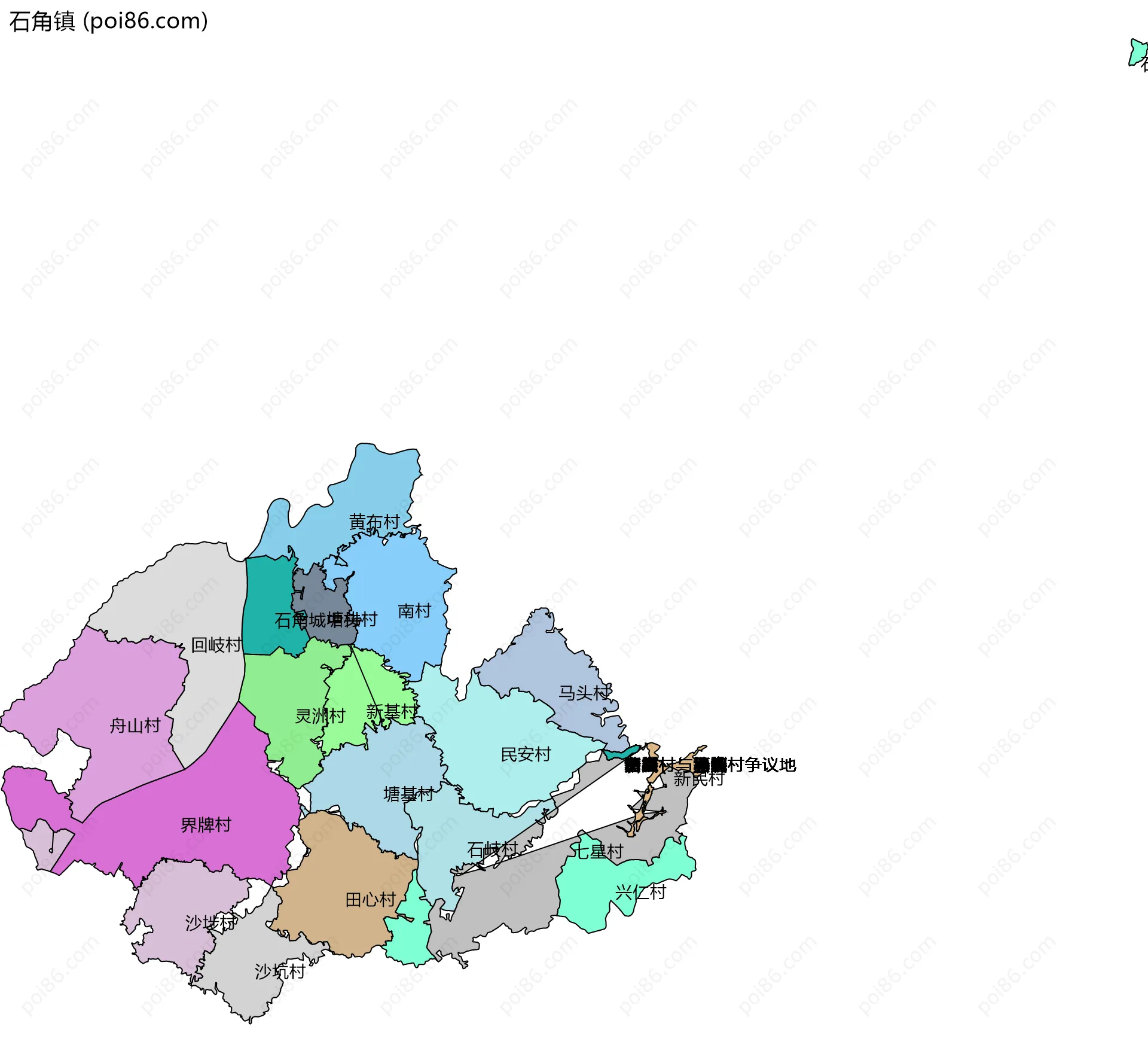 石角镇边界地图(五级行政区划)