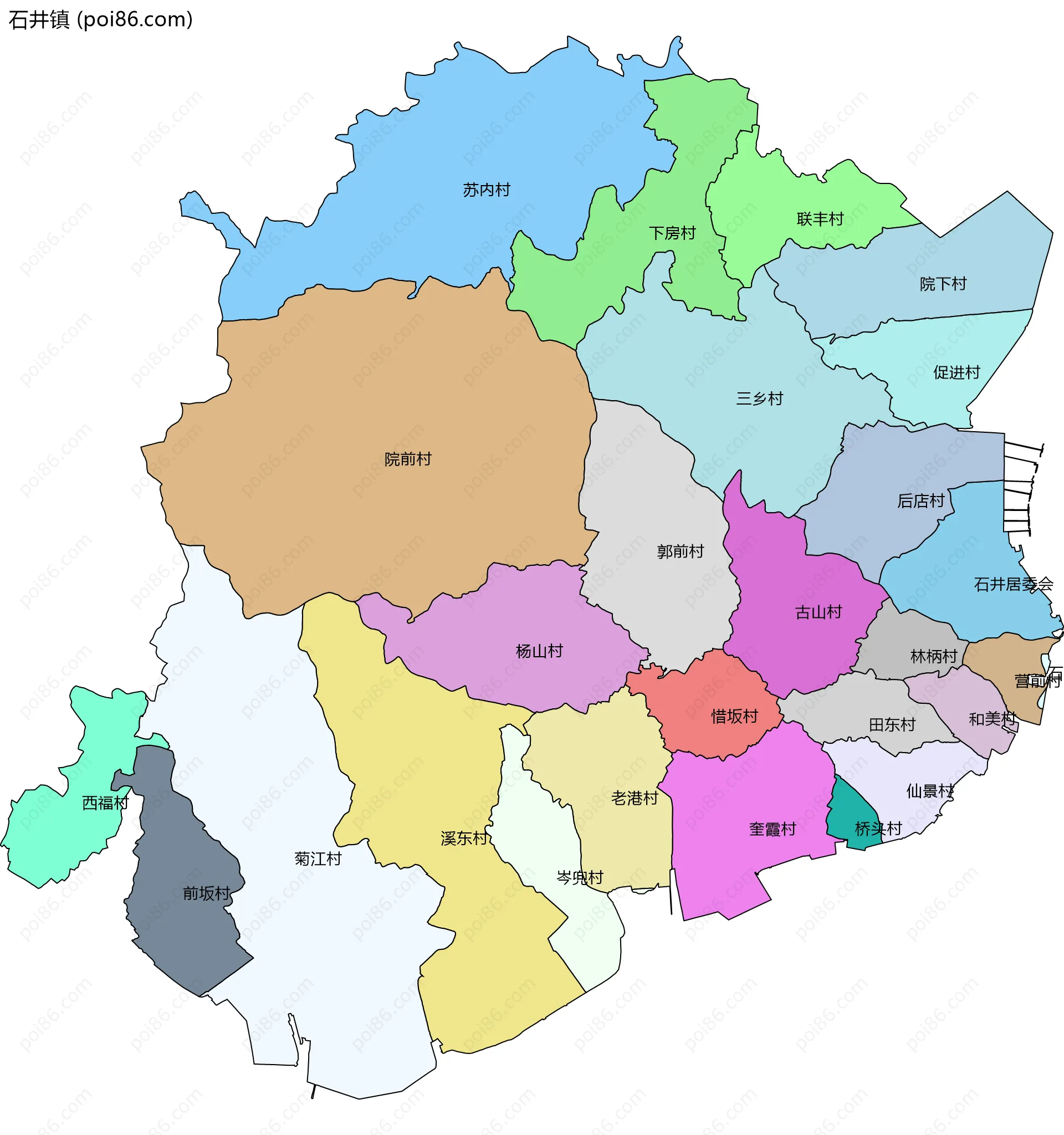 石井镇边界地图(五级行政区划)