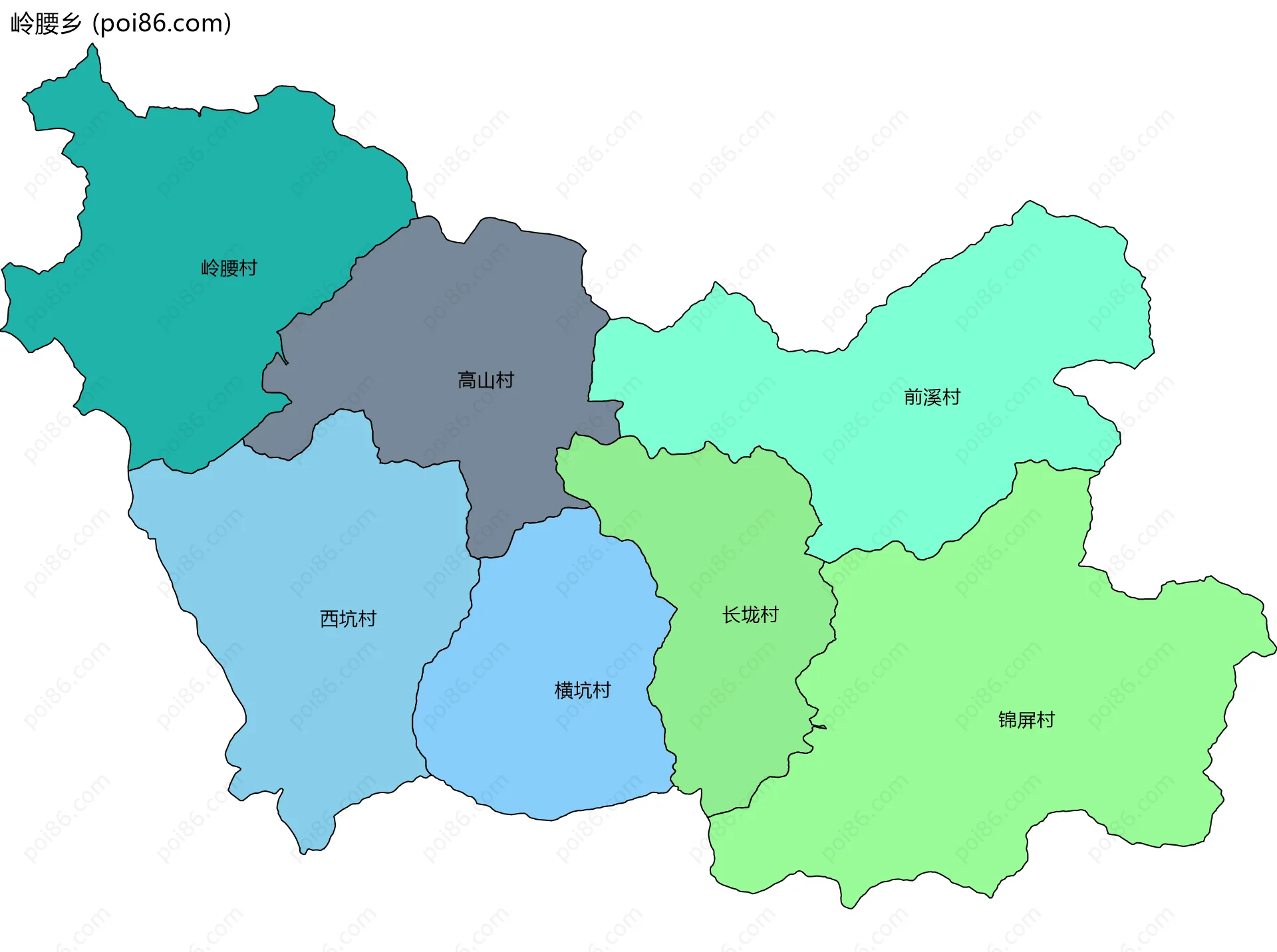 岭腰乡边界地图(五级行政区划)