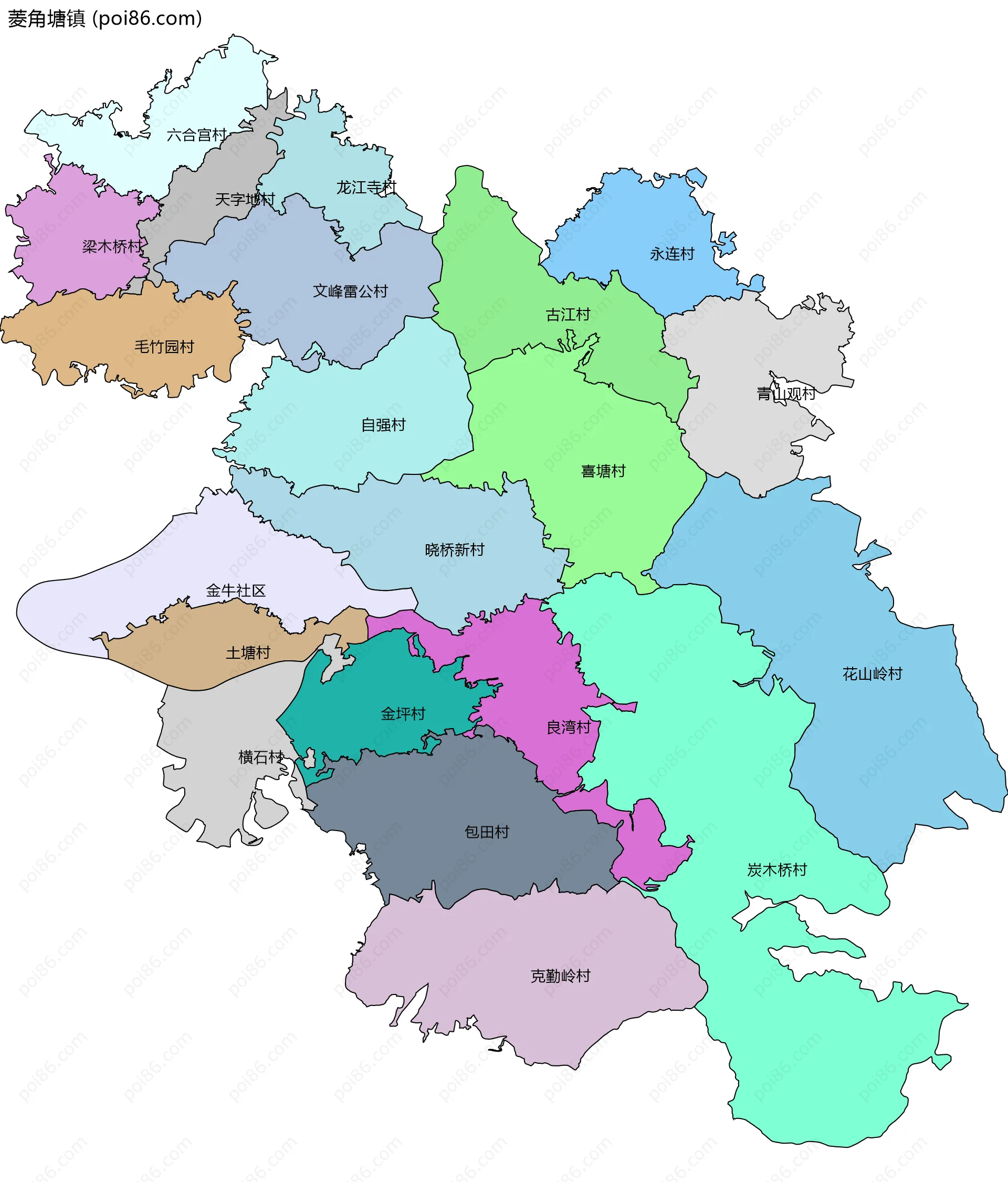 菱角塘镇边界地图(五级行政区划)