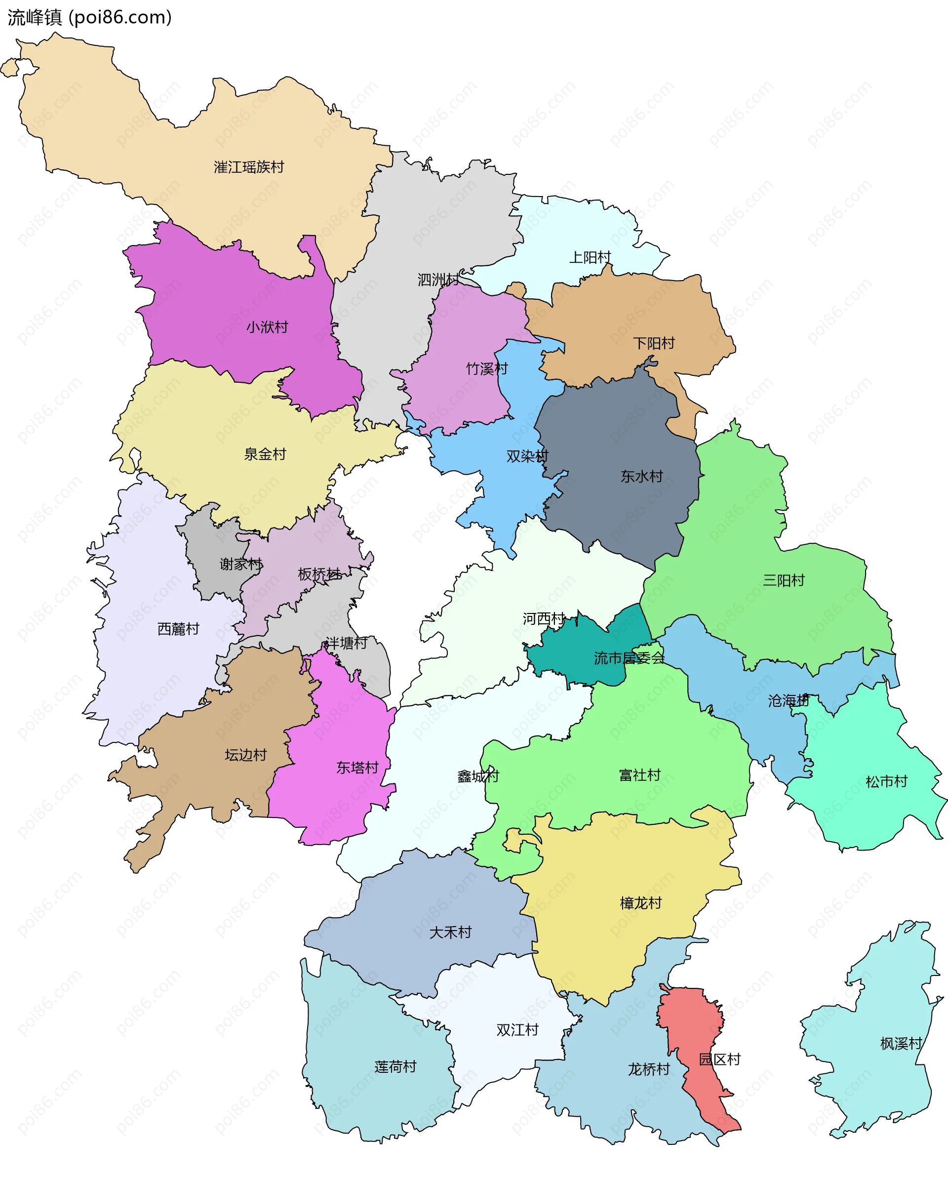 流峰镇边界地图(五级行政区划)