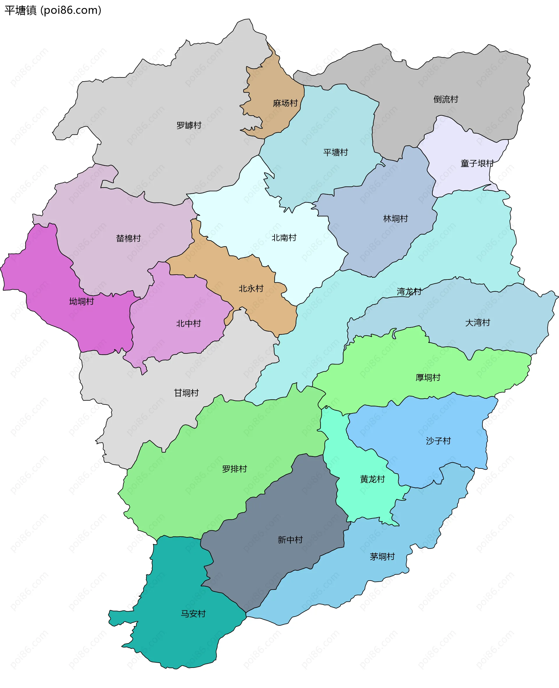 平塘镇边界地图(五级行政区划)