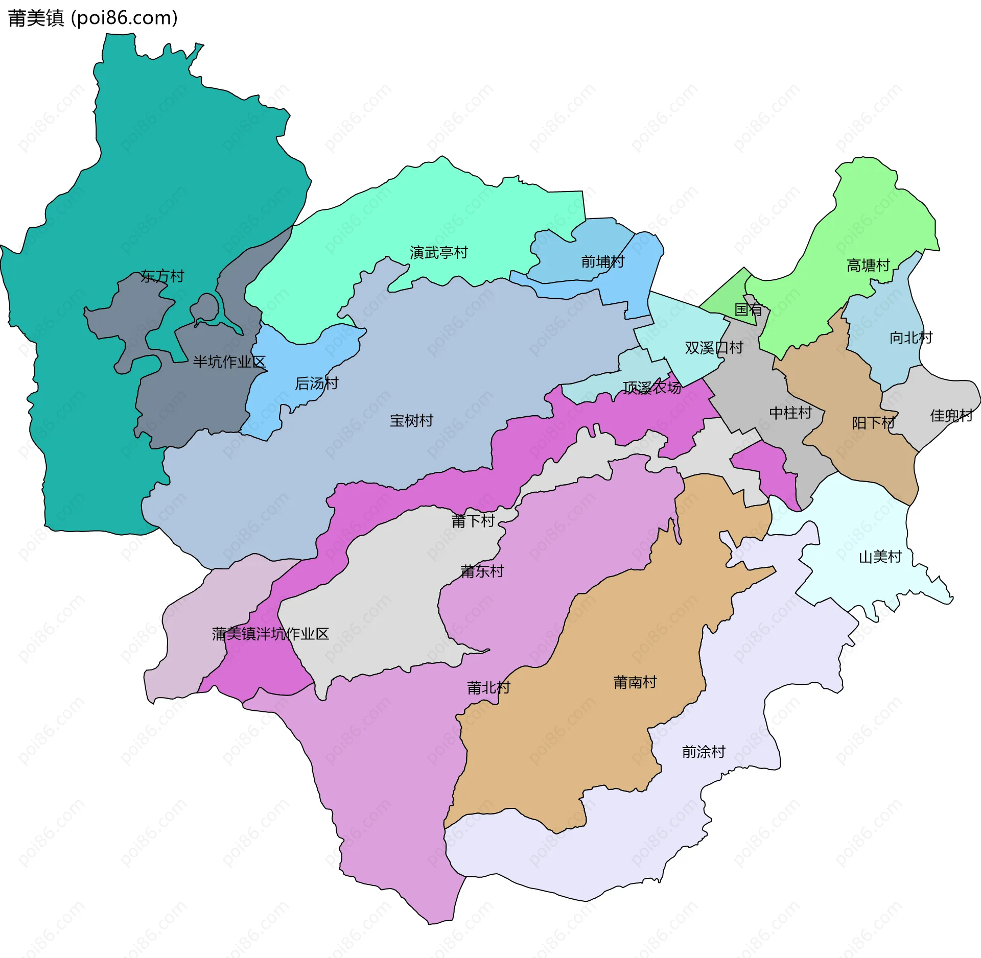 莆美镇边界地图(五级行政区划)