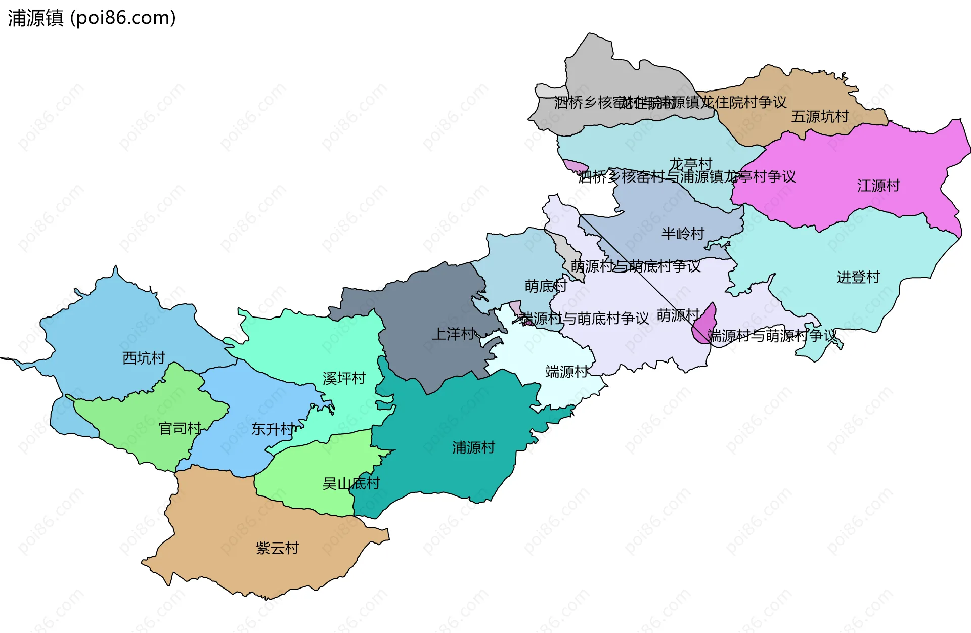 浦源镇边界地图(五级行政区划)