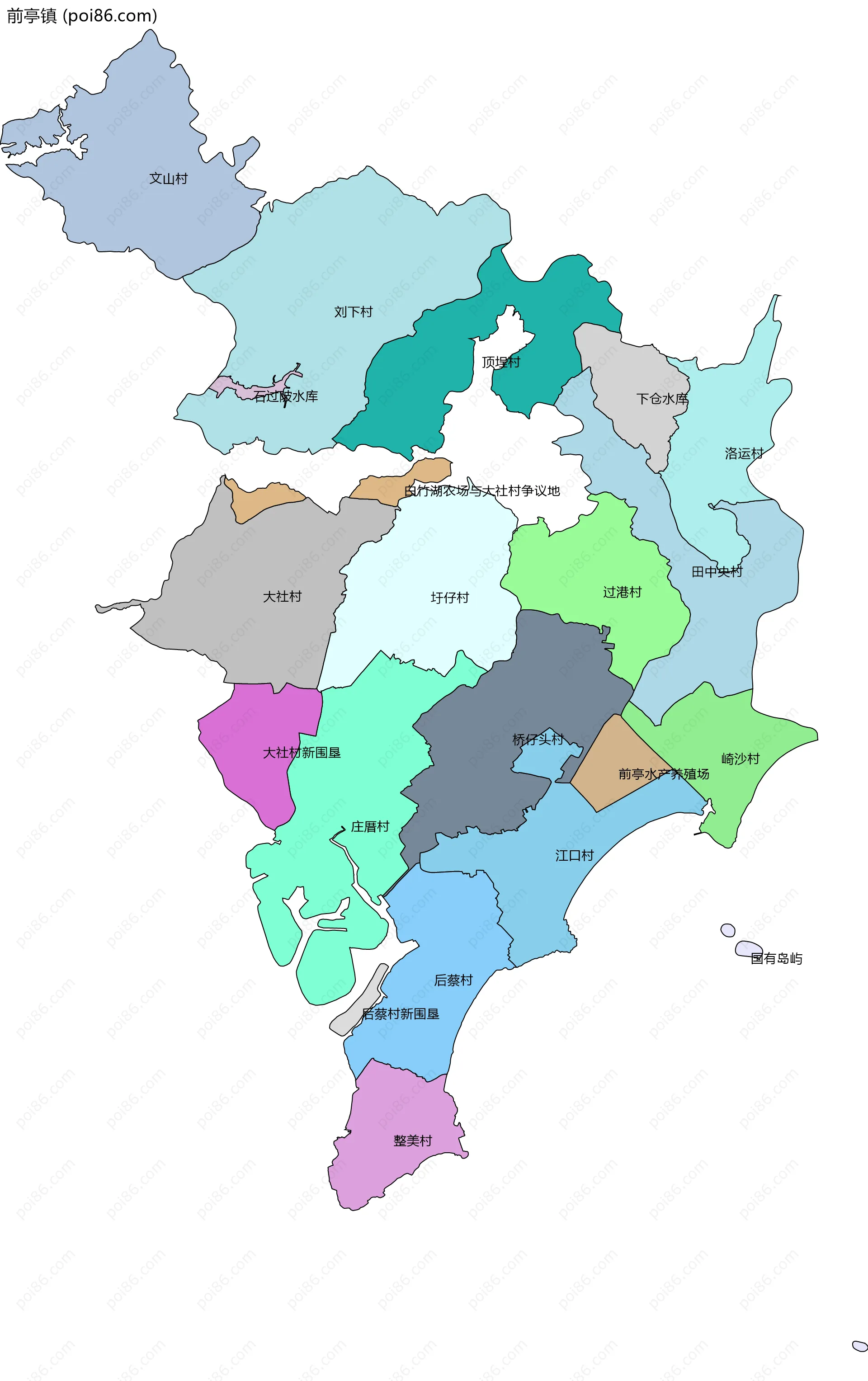 前亭镇边界地图(五级行政区划)