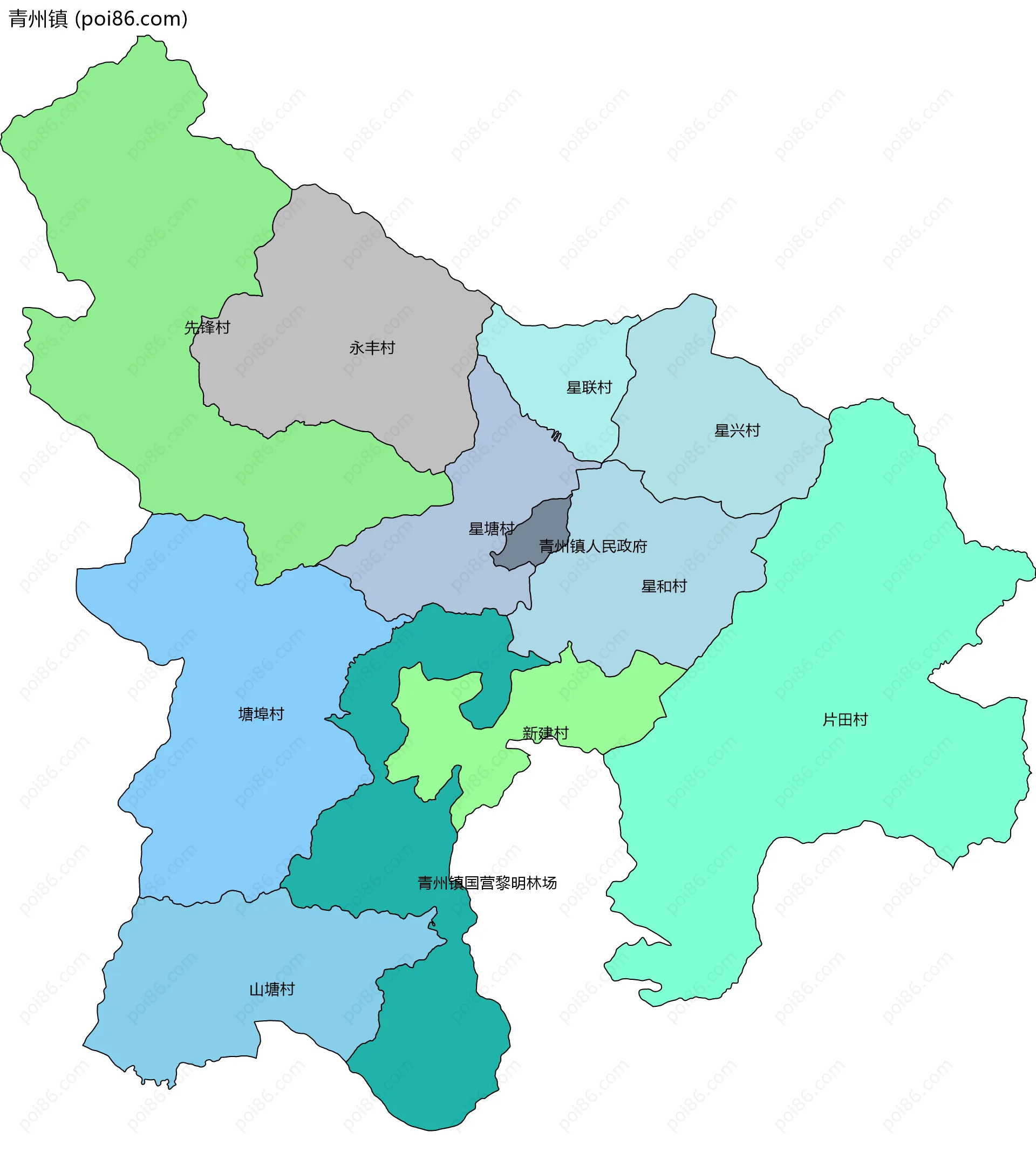 青州镇边界地图(五级行政区划)