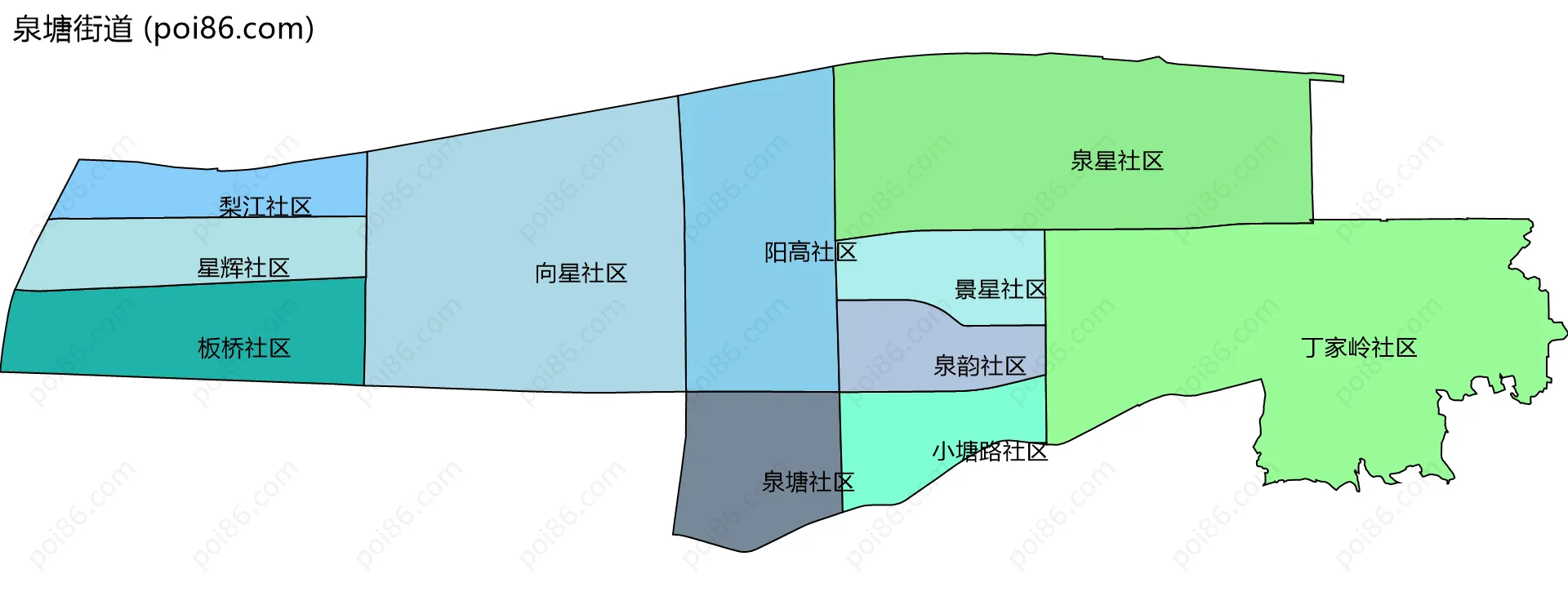 泉塘街道边界地图(五级行政区划)