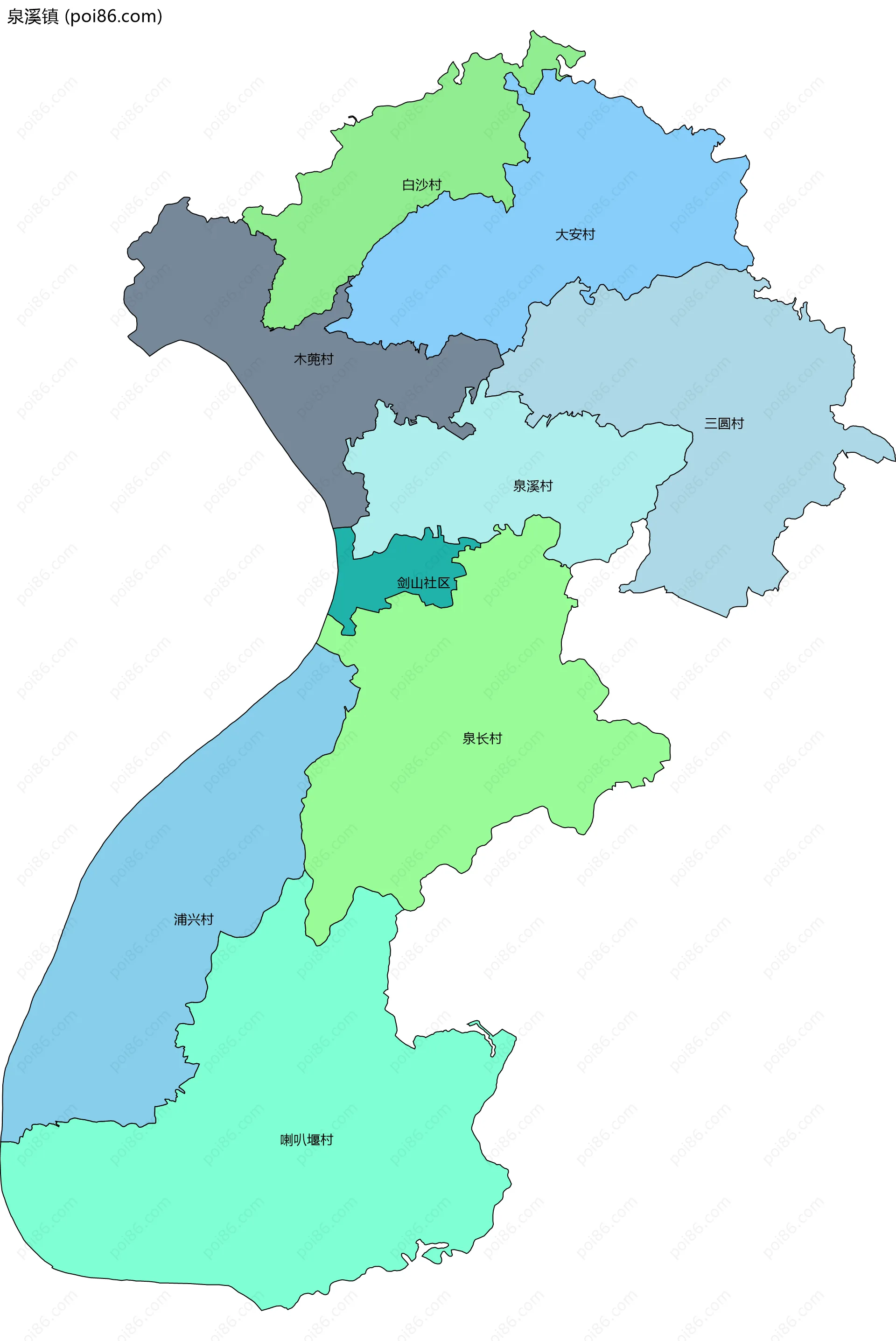 泉溪镇边界地图(五级行政区划)