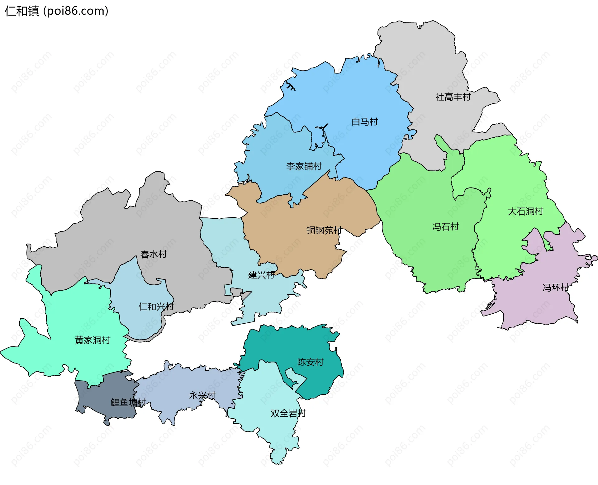 仁和镇边界地图(五级行政区划)