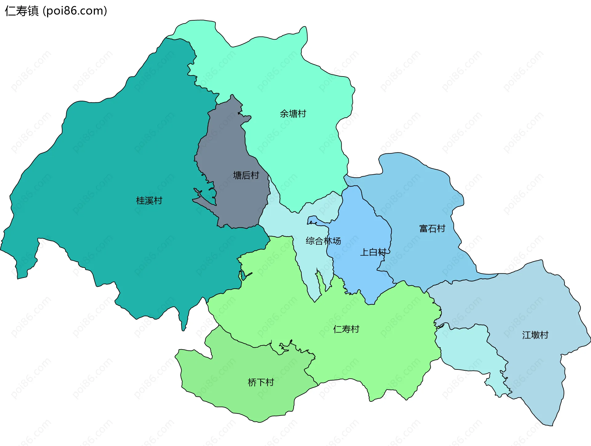 仁寿镇边界地图(五级行政区划)