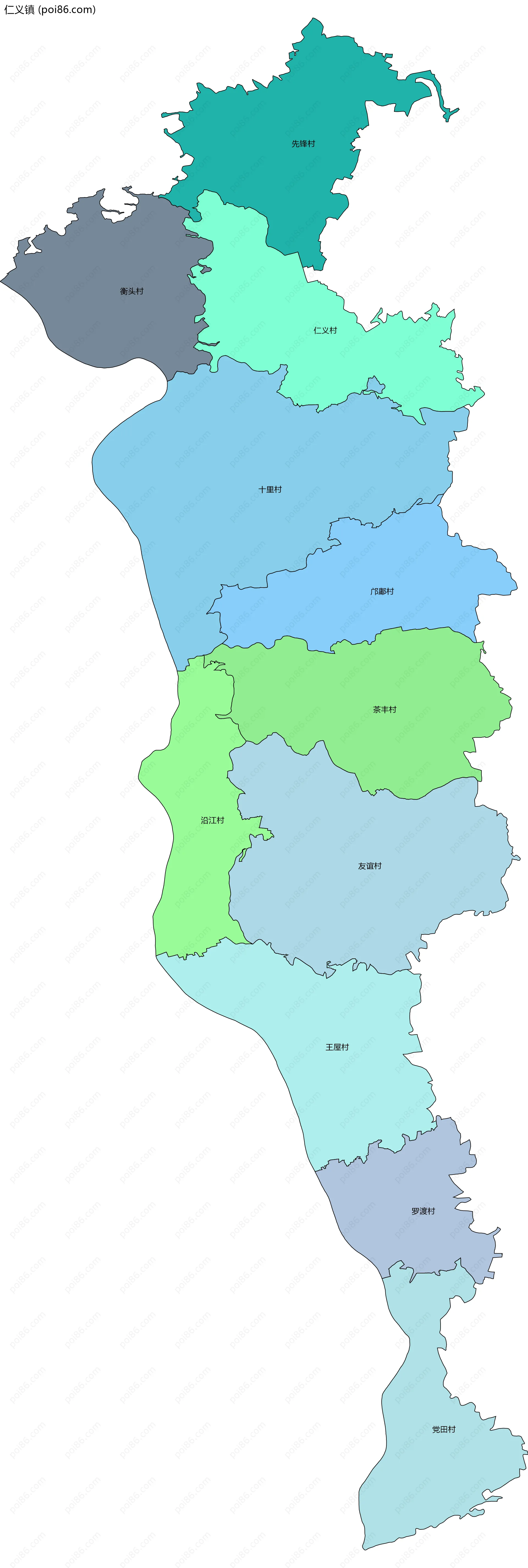 仁义镇边界地图(五级行政区划)