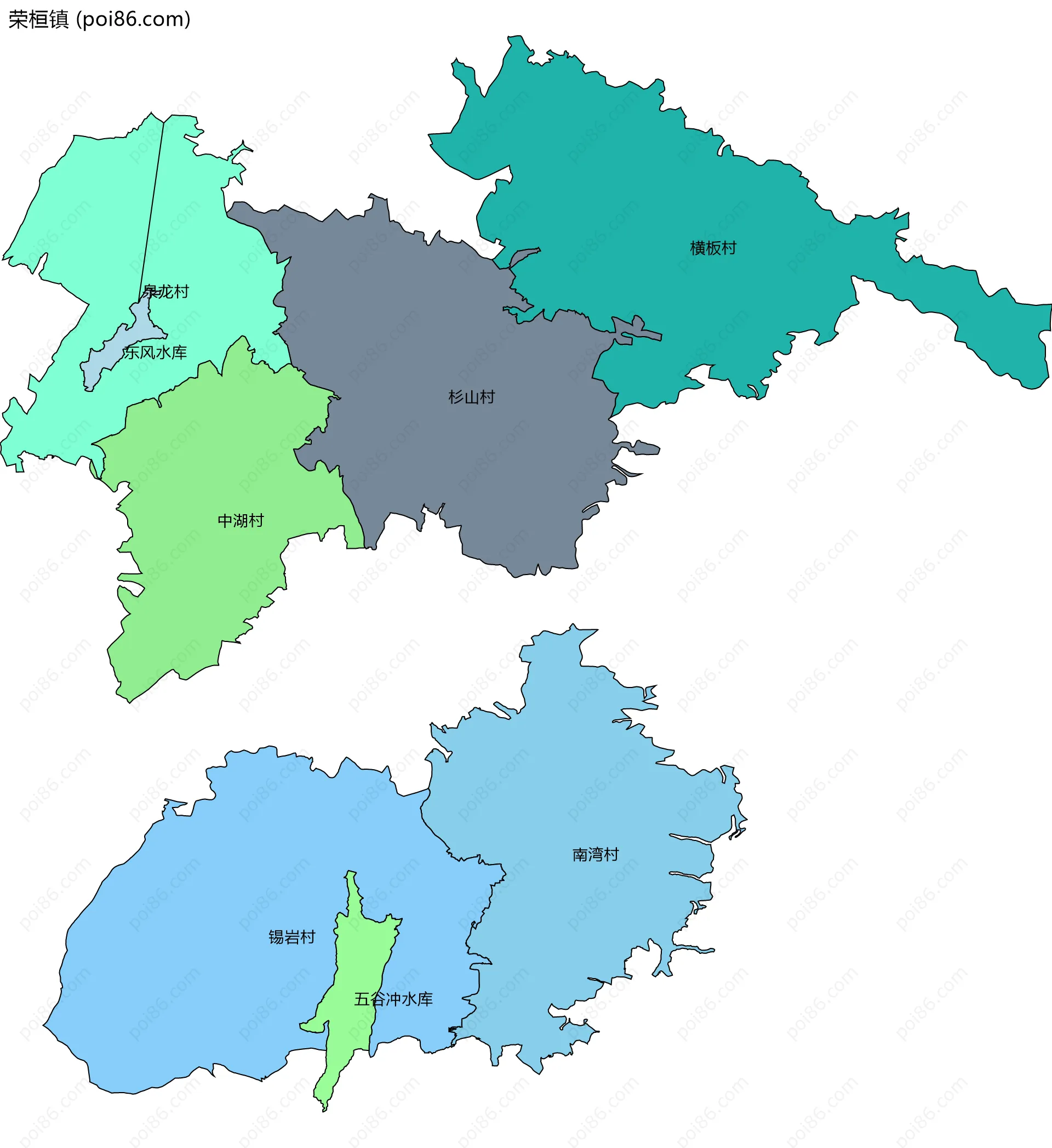 荣桓镇边界地图(五级行政区划)
