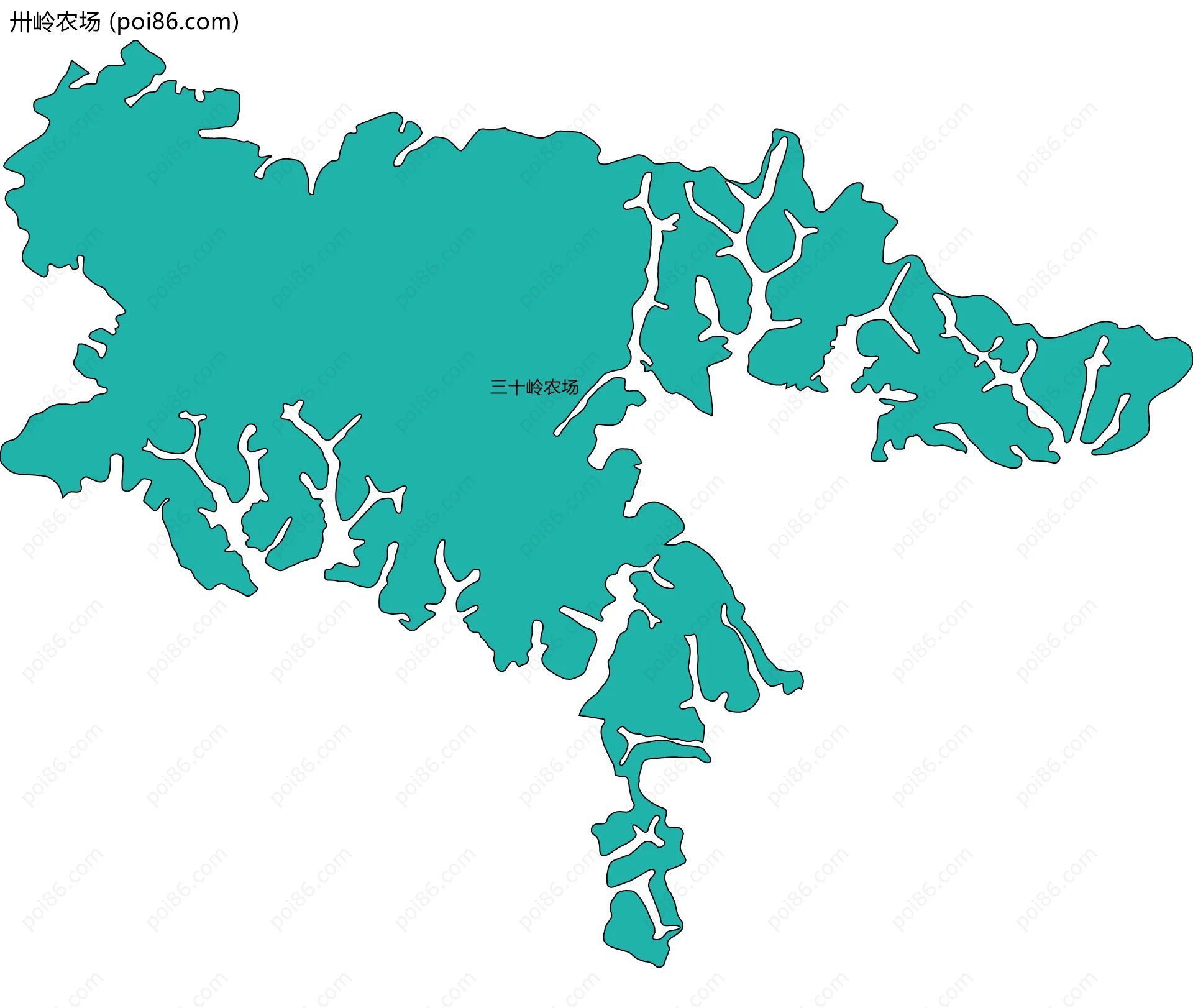 卅岭农场边界地图(五级行政区划)