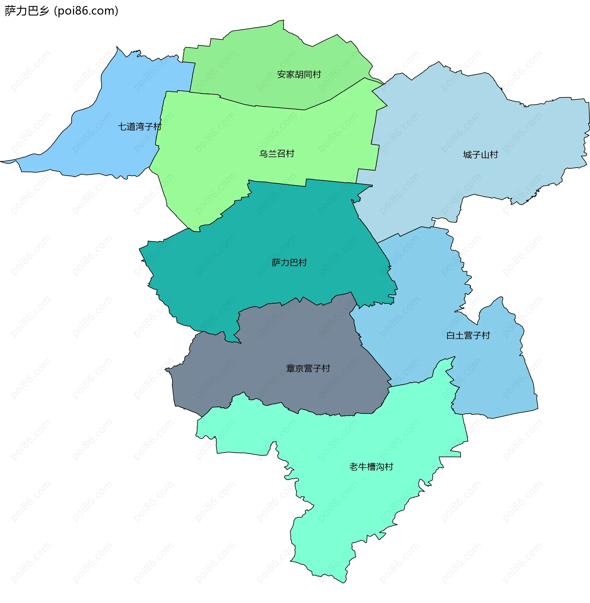萨力巴乡边界地图(五级行政区划)