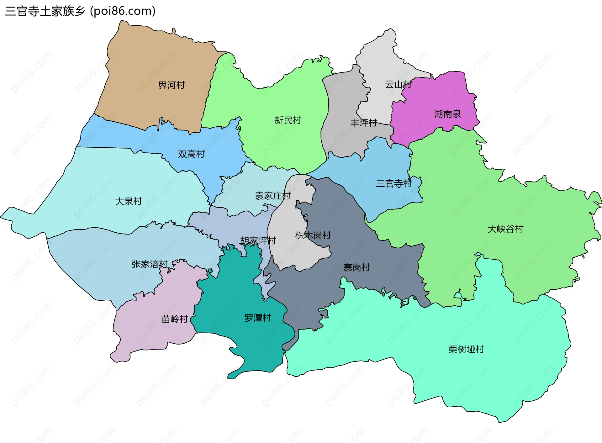 三官寺土家族乡边界地图(五级行政区划)