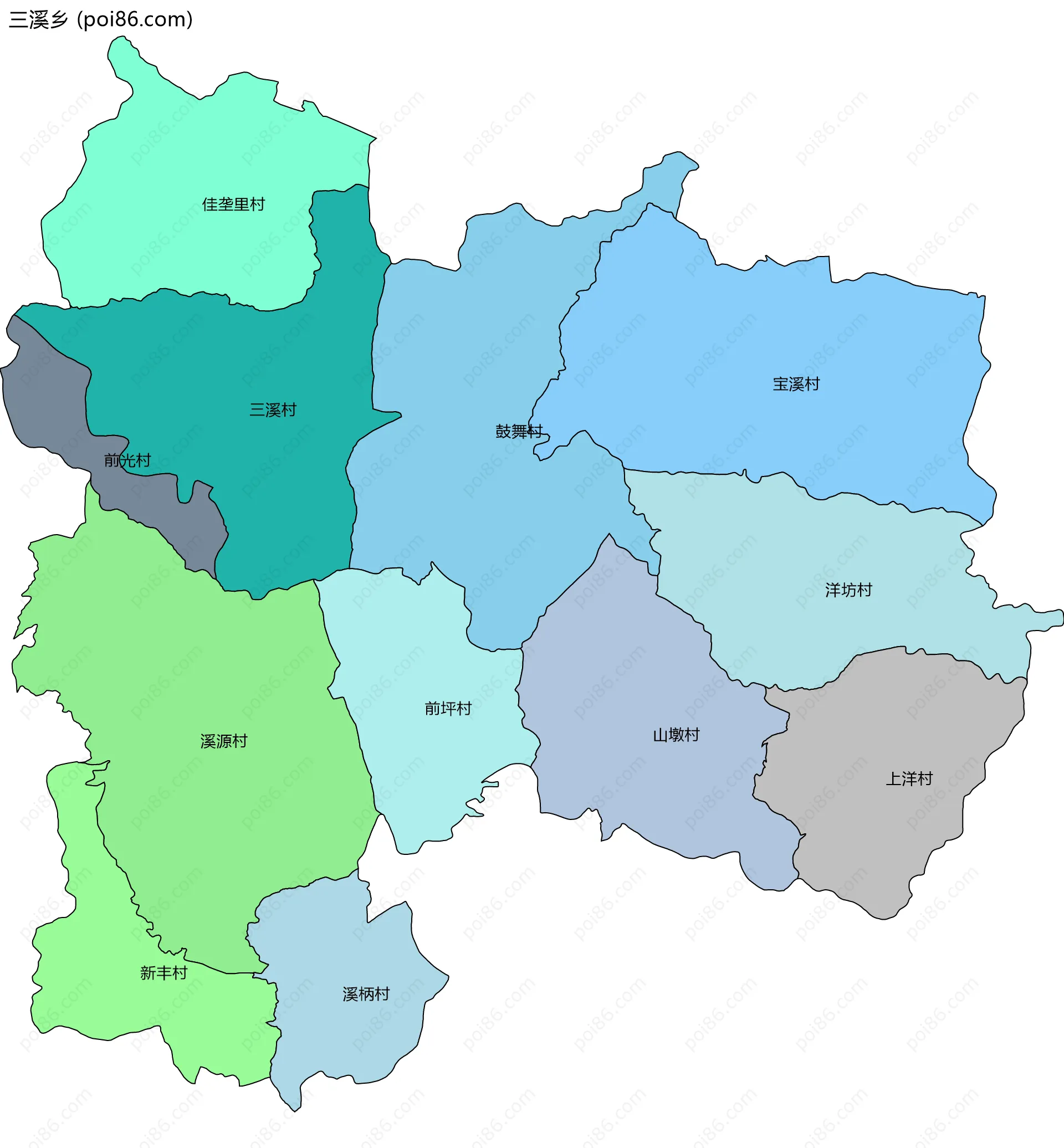 三溪乡边界地图(五级行政区划)