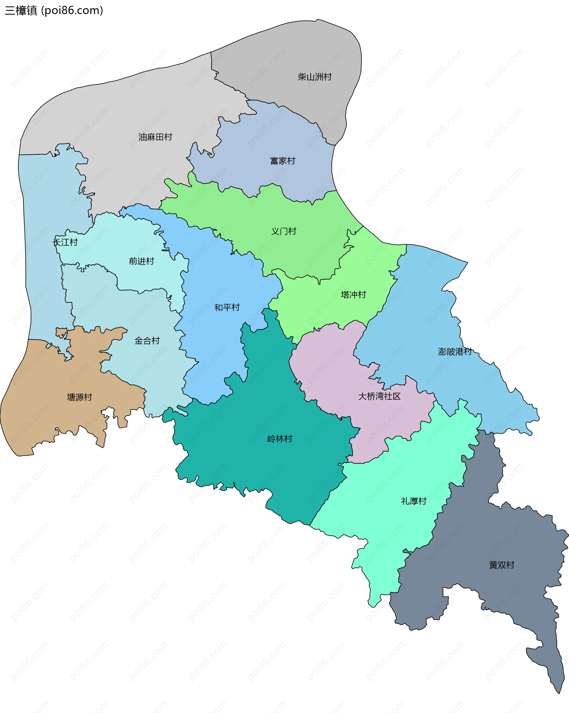 三樟镇边界地图(五级行政区划)