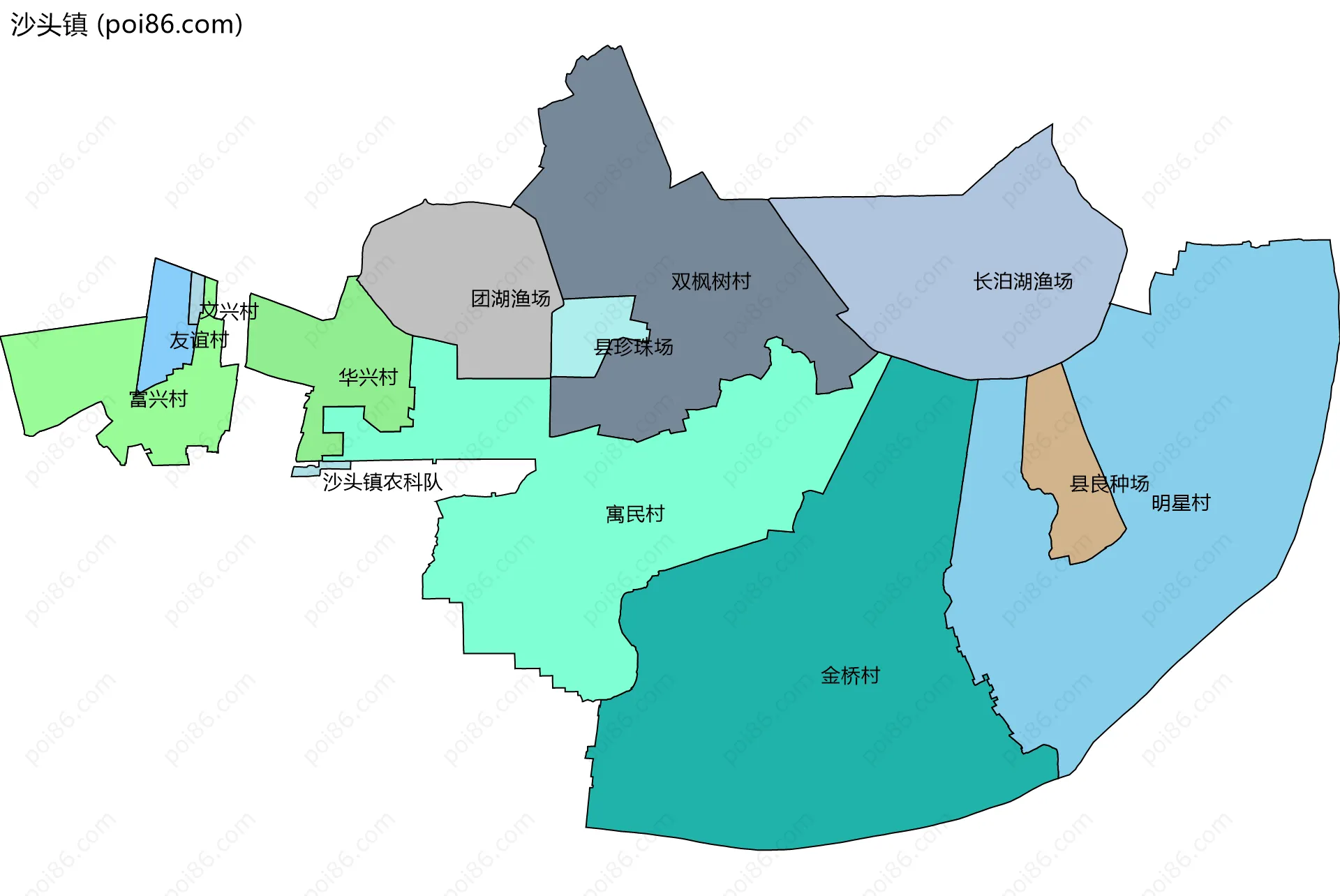 沙头镇边界地图(五级行政区划)