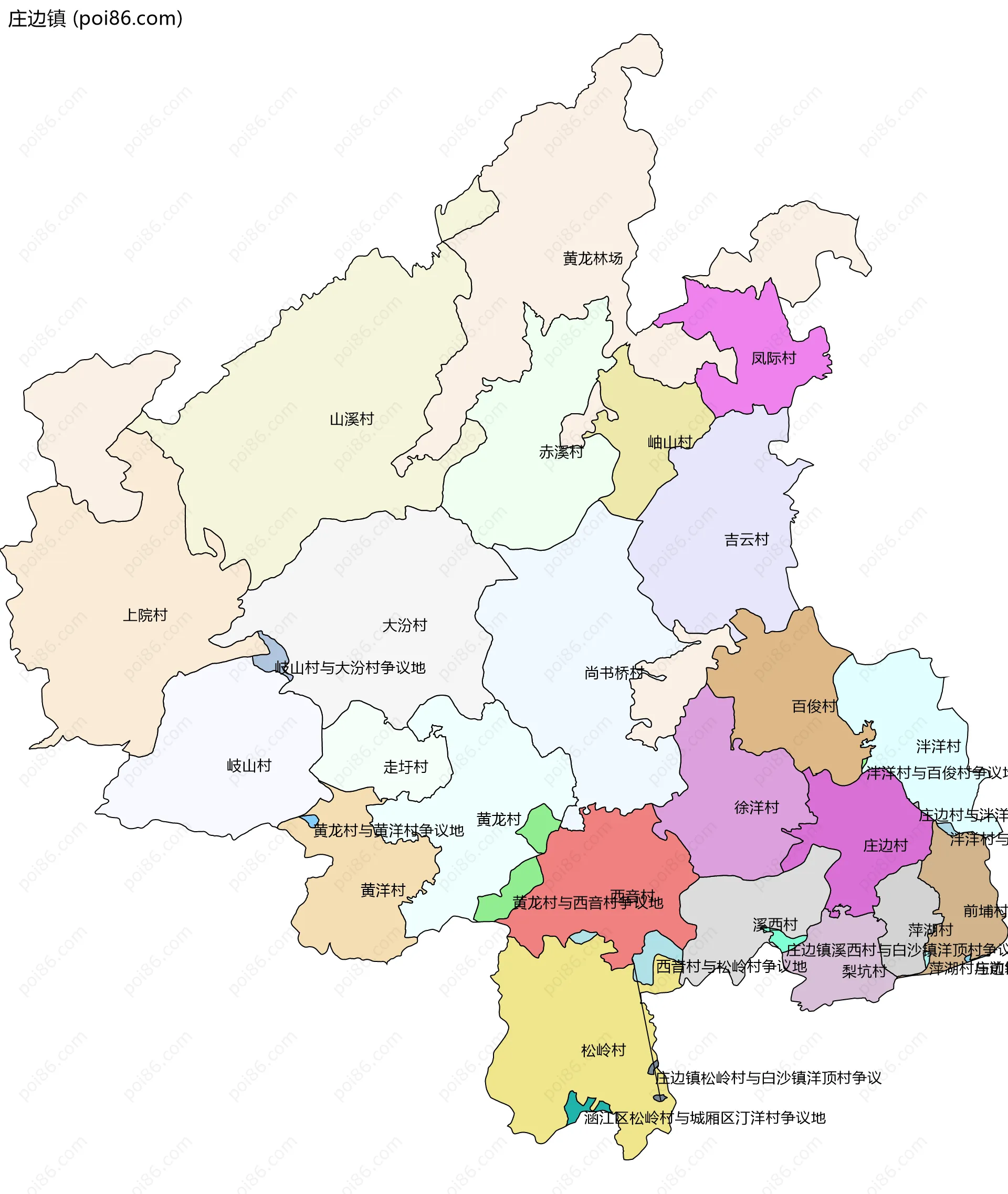 庄边镇边界地图(五级行政区划)