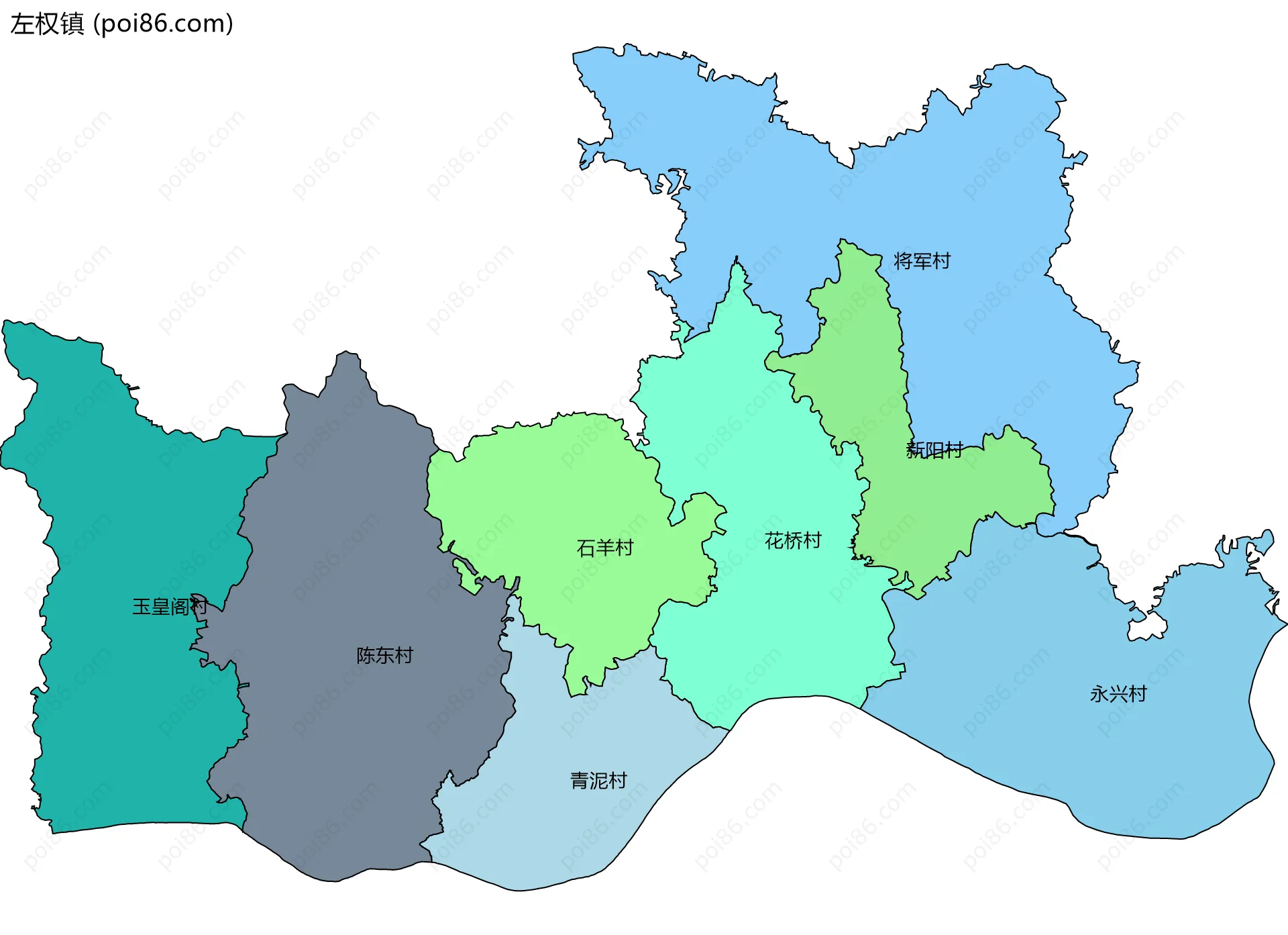 左权镇边界地图(五级行政区划)